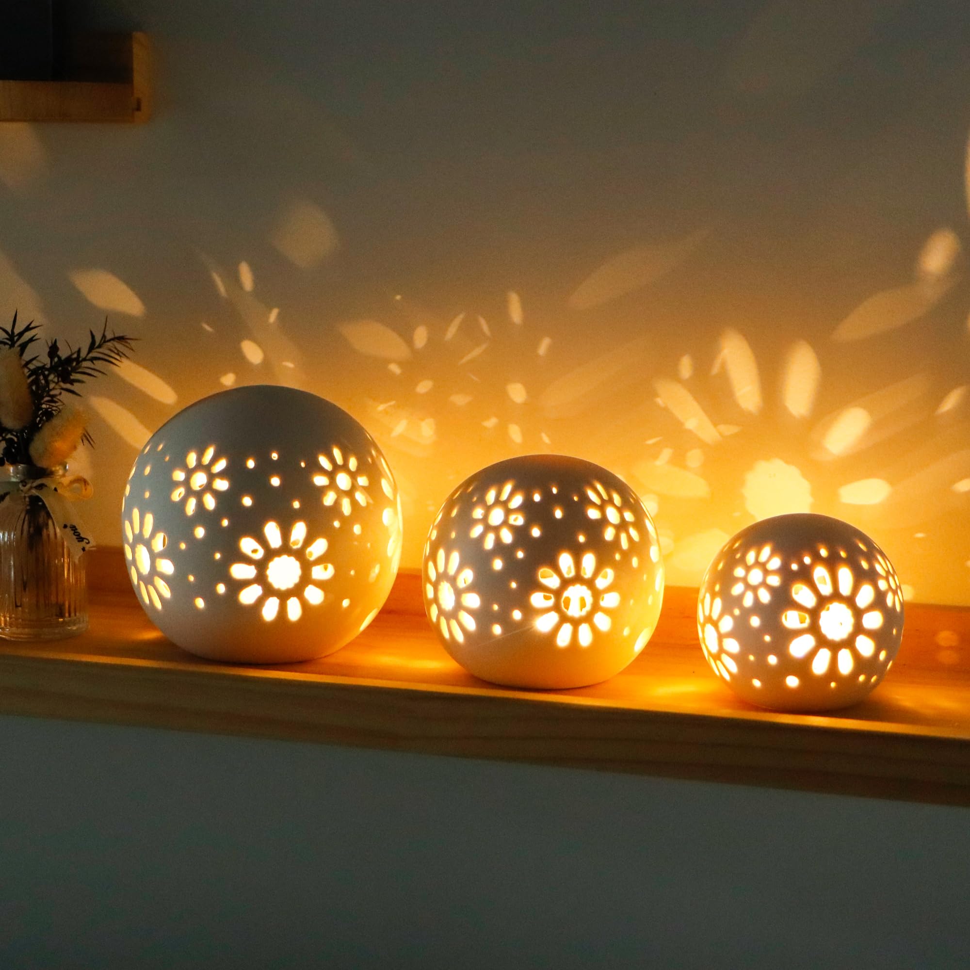 JHY DESIGN Set da 3 lampade in ceramica con luce LED per camera da letto, scrivania, soggiorno