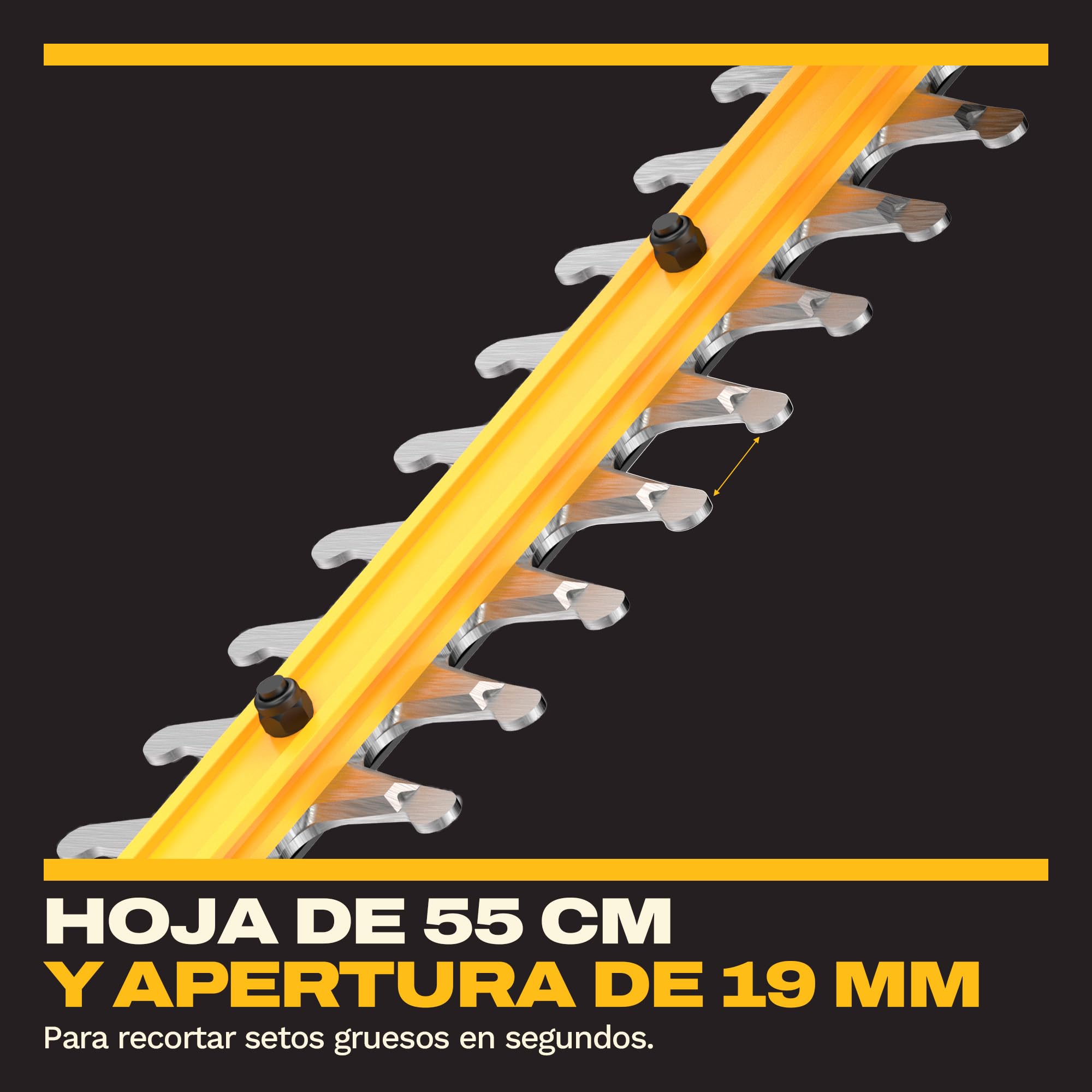 DEWALT Cortasetos 18V XR, diseñado para Cortes rápidos y precisos con su Robusta Cuchilla de 55 cm y Espacio de 19 mm, DCMHT562N-XJ.