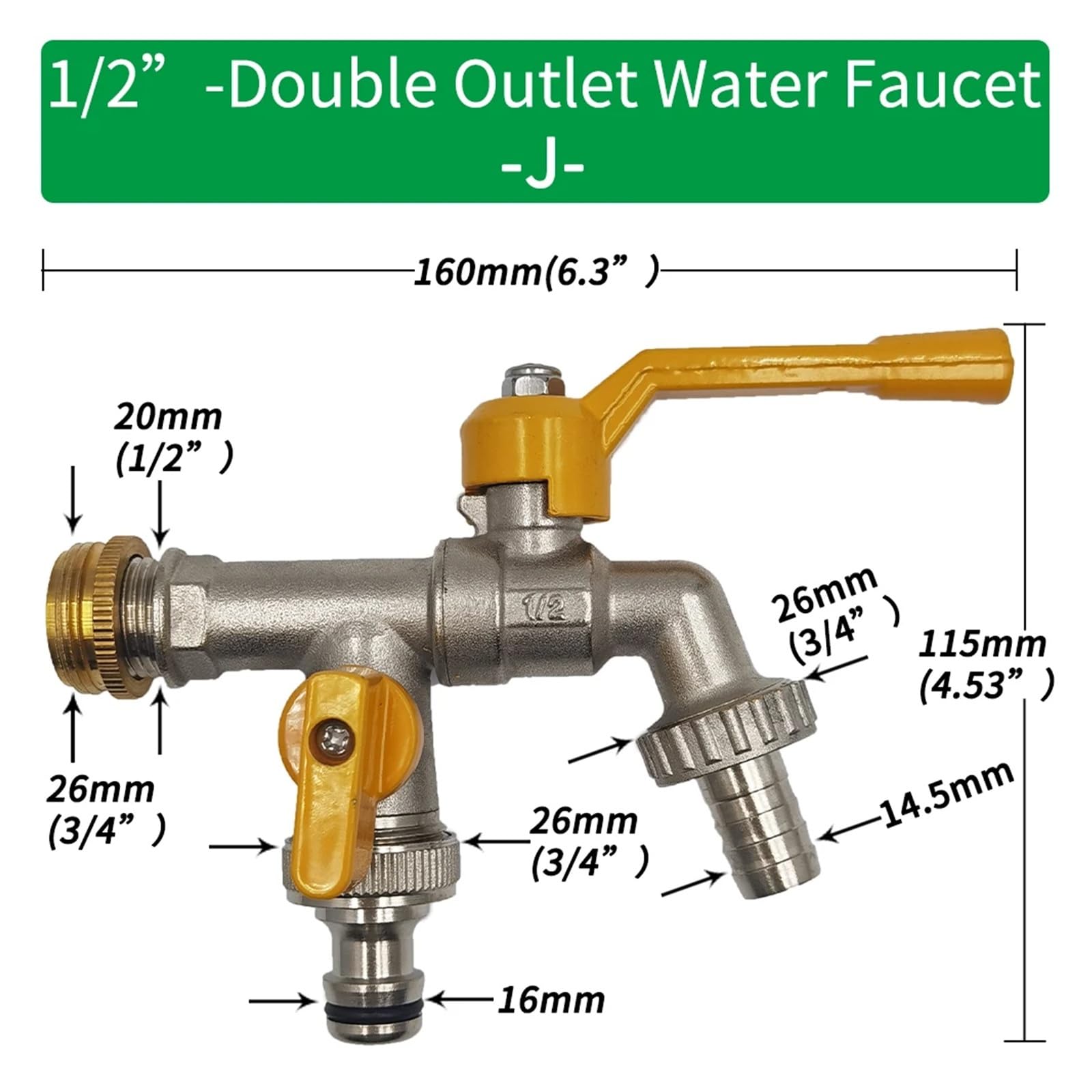 1 szt. mosiężne złącze zbiornika na wodę, adapter do węża ogrodowego 1/5.1 cm, 2-drożny montaż nawadniający, trwały zawór kulowy do wymiany złącza kranu IBC