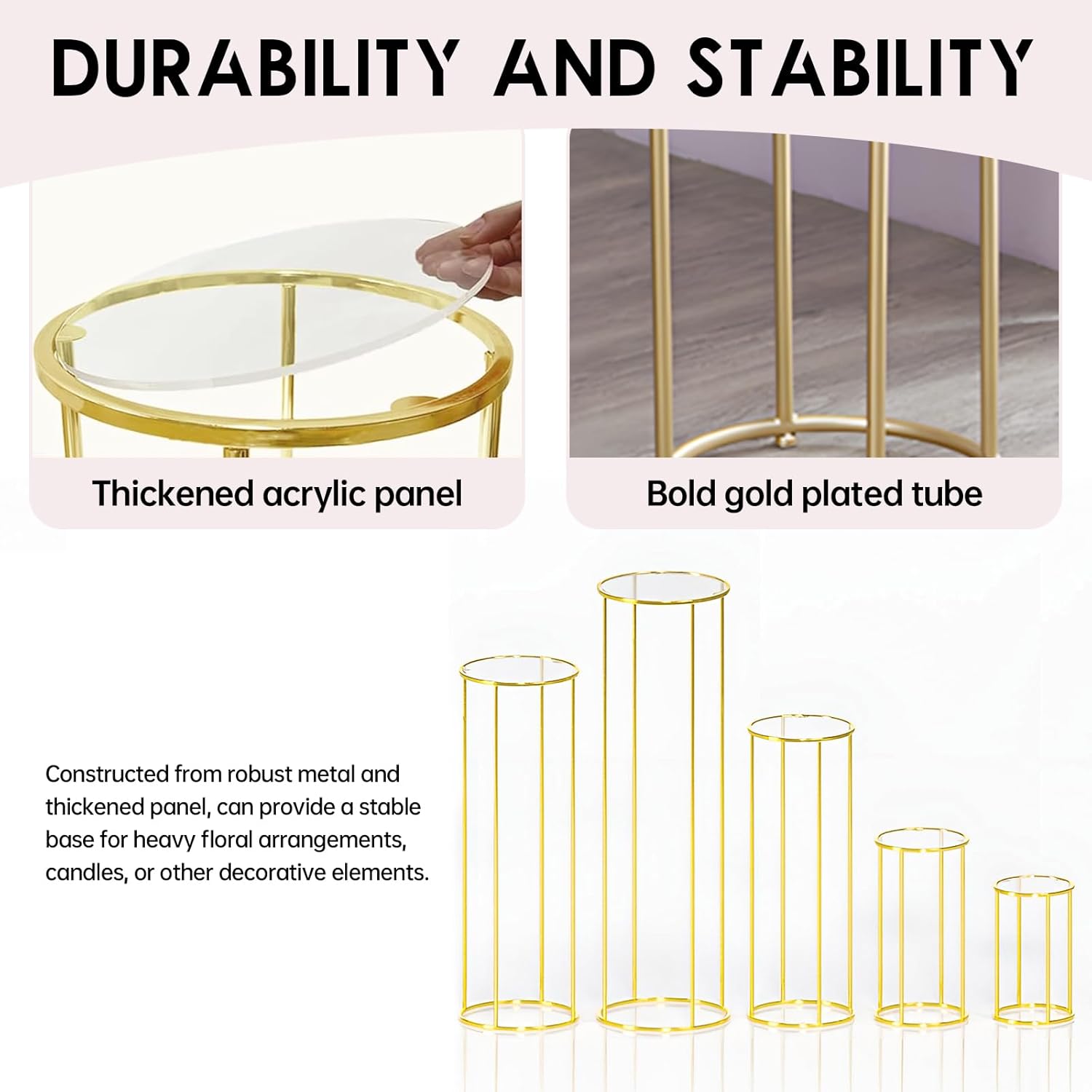 Metal Cylinder Stands for Party, 5pcs Gold Tall Pedestal Stands, Cilindros Para Fiestas Redondos Blancos, Cylinder Tables for Parties Wedding Decor