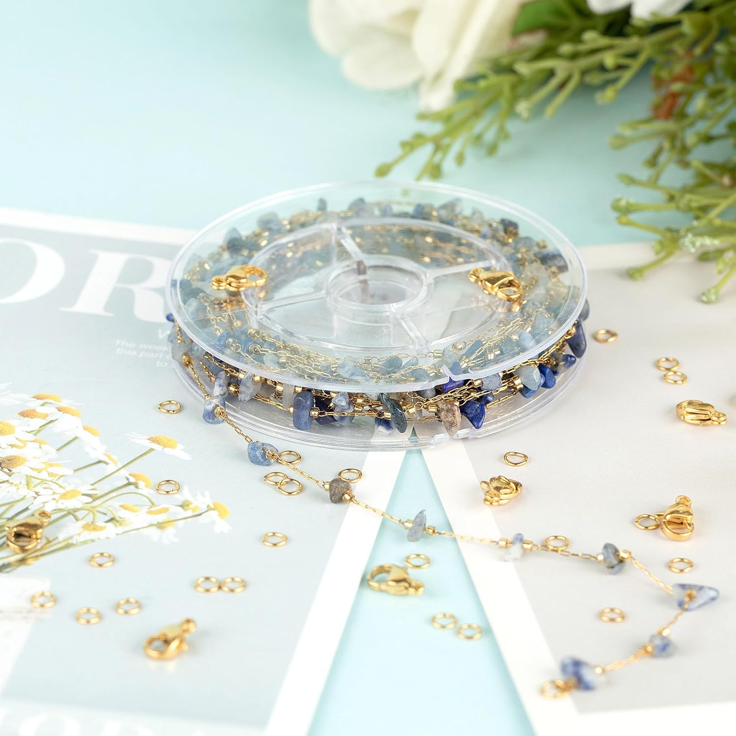 YOUBEIYEE Gold Plated Chain for Jewelry Making Blue Natural Stone Bead Chain Women Necklace Bracelet DIY Stainless Steel Jewelry Supplies - Image 6