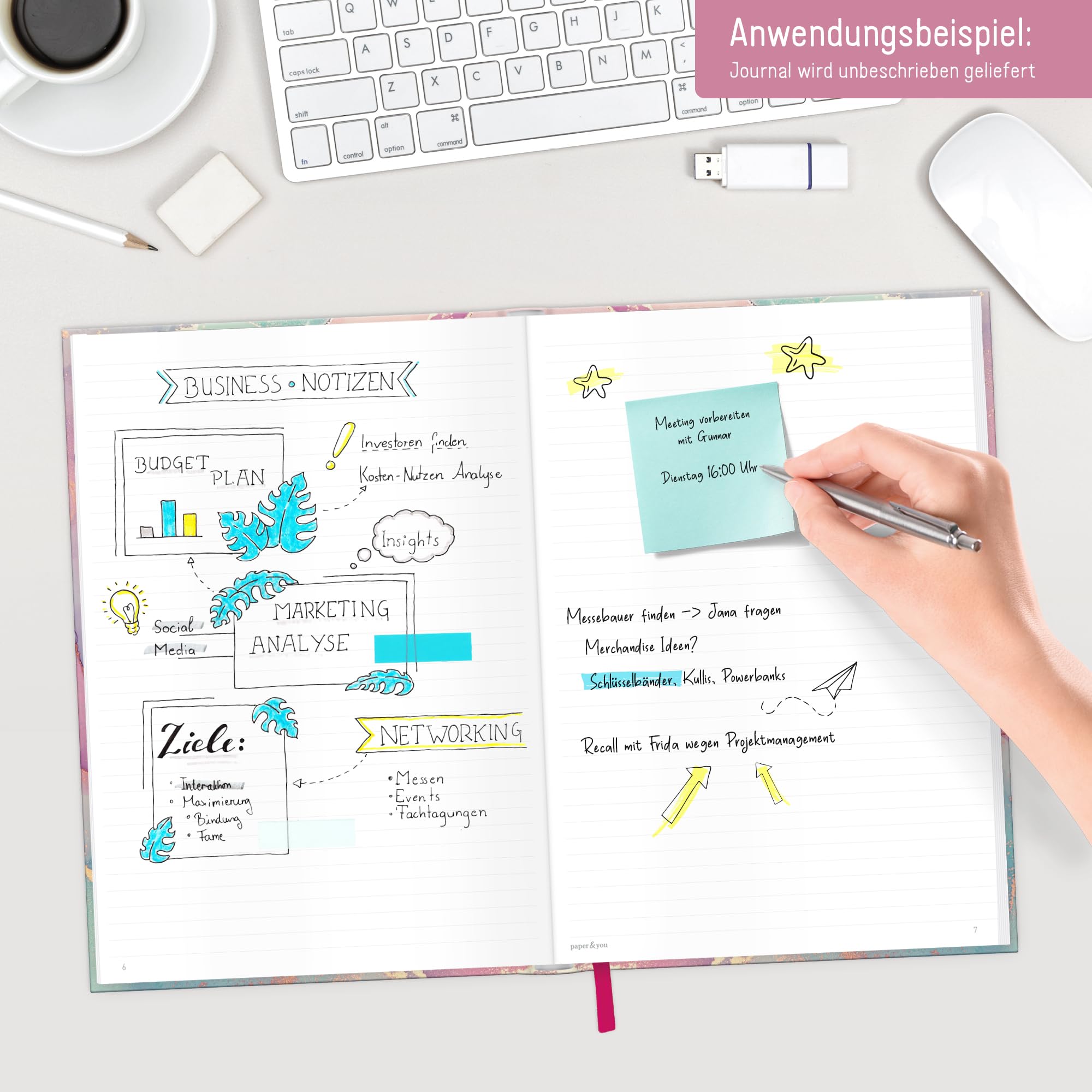 Häfft paper&you® Notizbuch A4+ liniert Journal "Silky Pink" (Packung mit 3)
