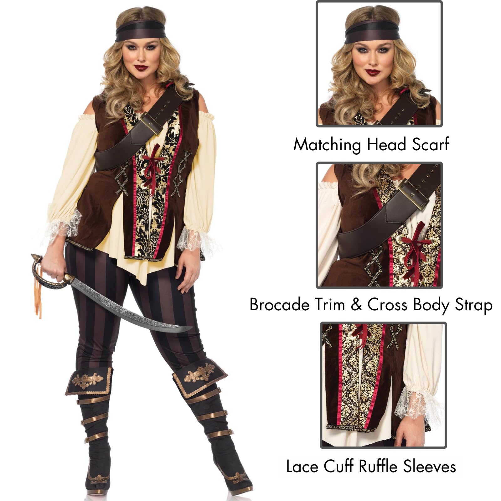 Leg Avenue 85634 X 4 X 4 Pezzi Set Capitano blackhe Art, Costume di Carnevale, per Donna, 1 x – 2 x, Multicolore