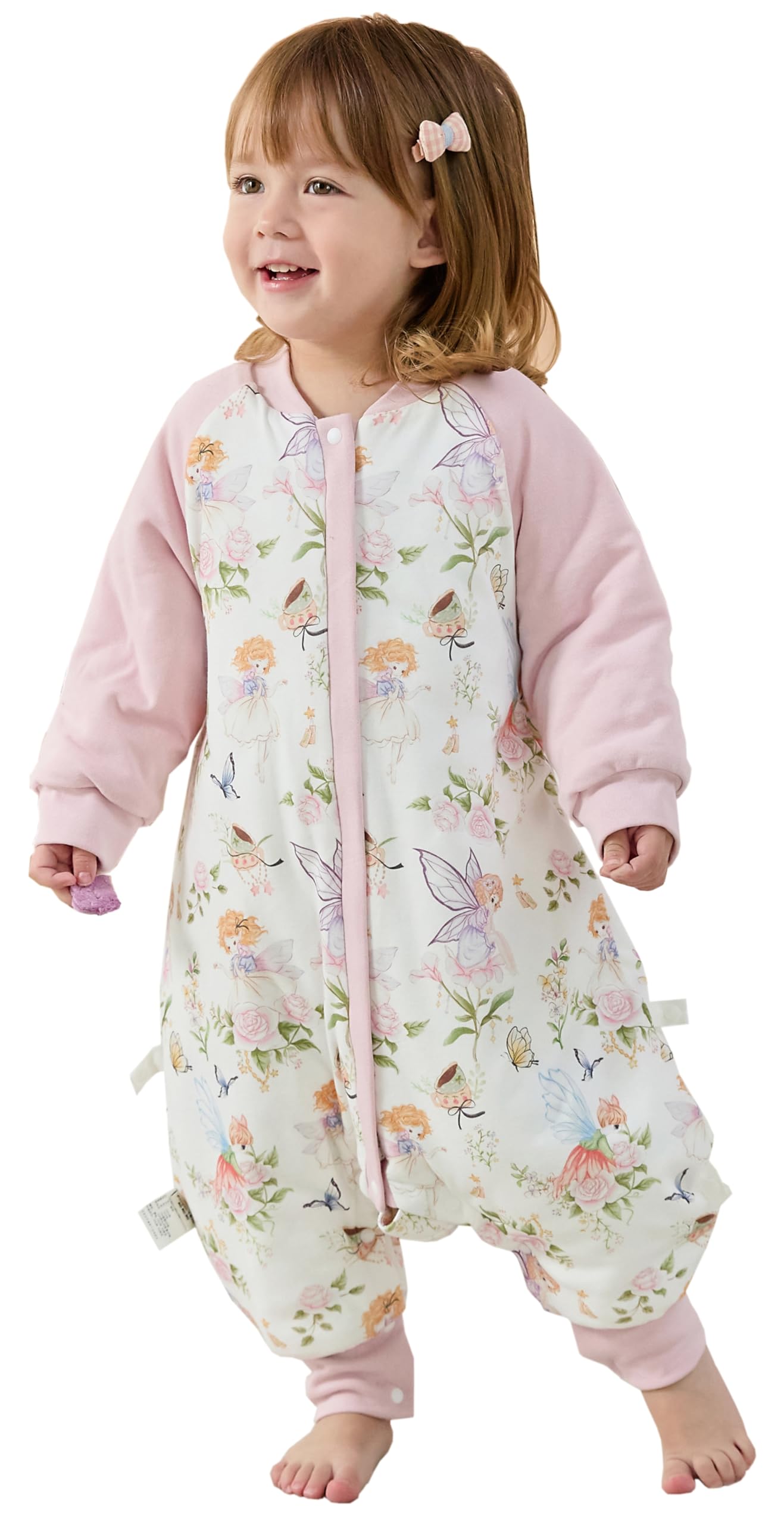 Chilsuessy Baby Winter Schlafsack 2.5 Tog Babyschlafsack mit Füssen Strampler Winterschlafsack mit abnehmbar Ärmel Schlafanzug Kinder Schlafsack, 2.5 Tog/Elfen Garten, S/Baby Höhe 70-85cm