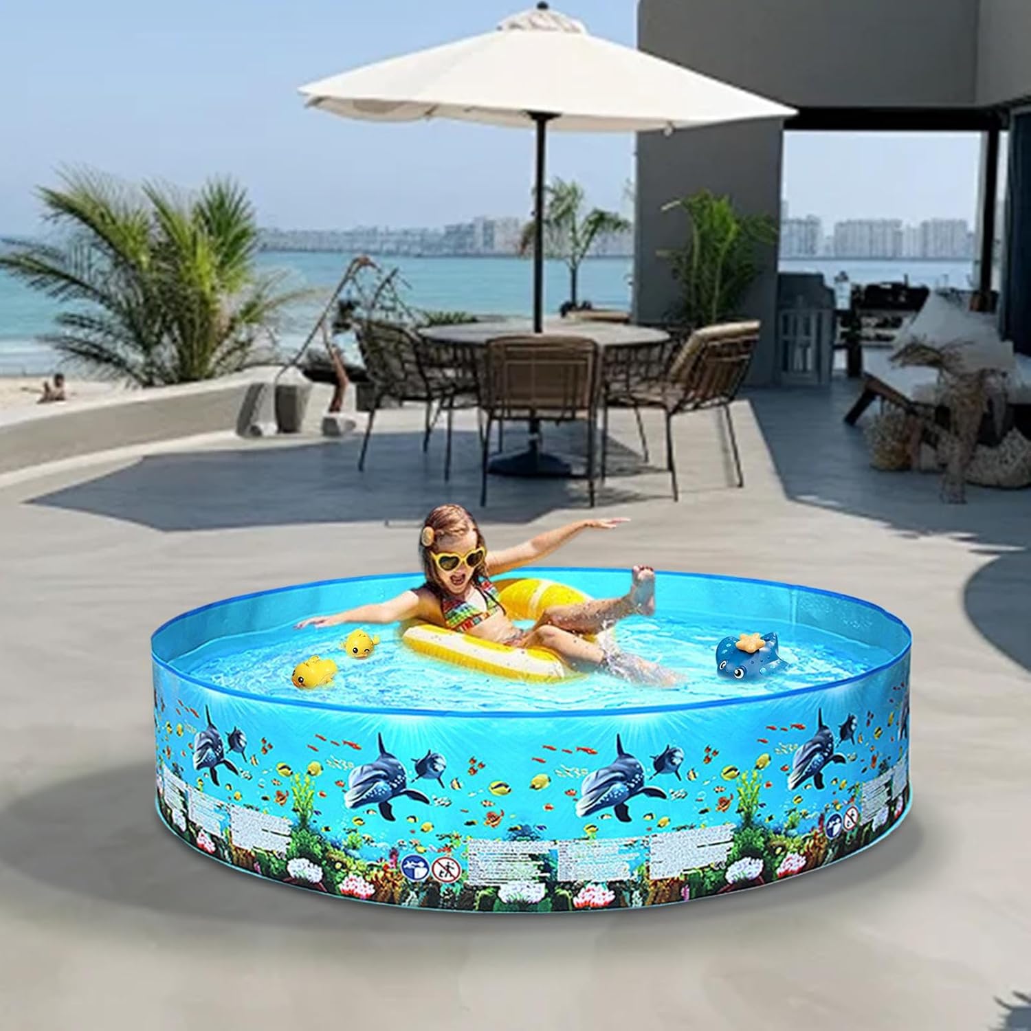 Dog Paddling Pool - Foldable Dog Pool | Inflatable Kiddie Pools | Folding Swimming Bathtub | Collapsiible Kid Pet Bathing Tub for Large Medium Small Dogs & Kids