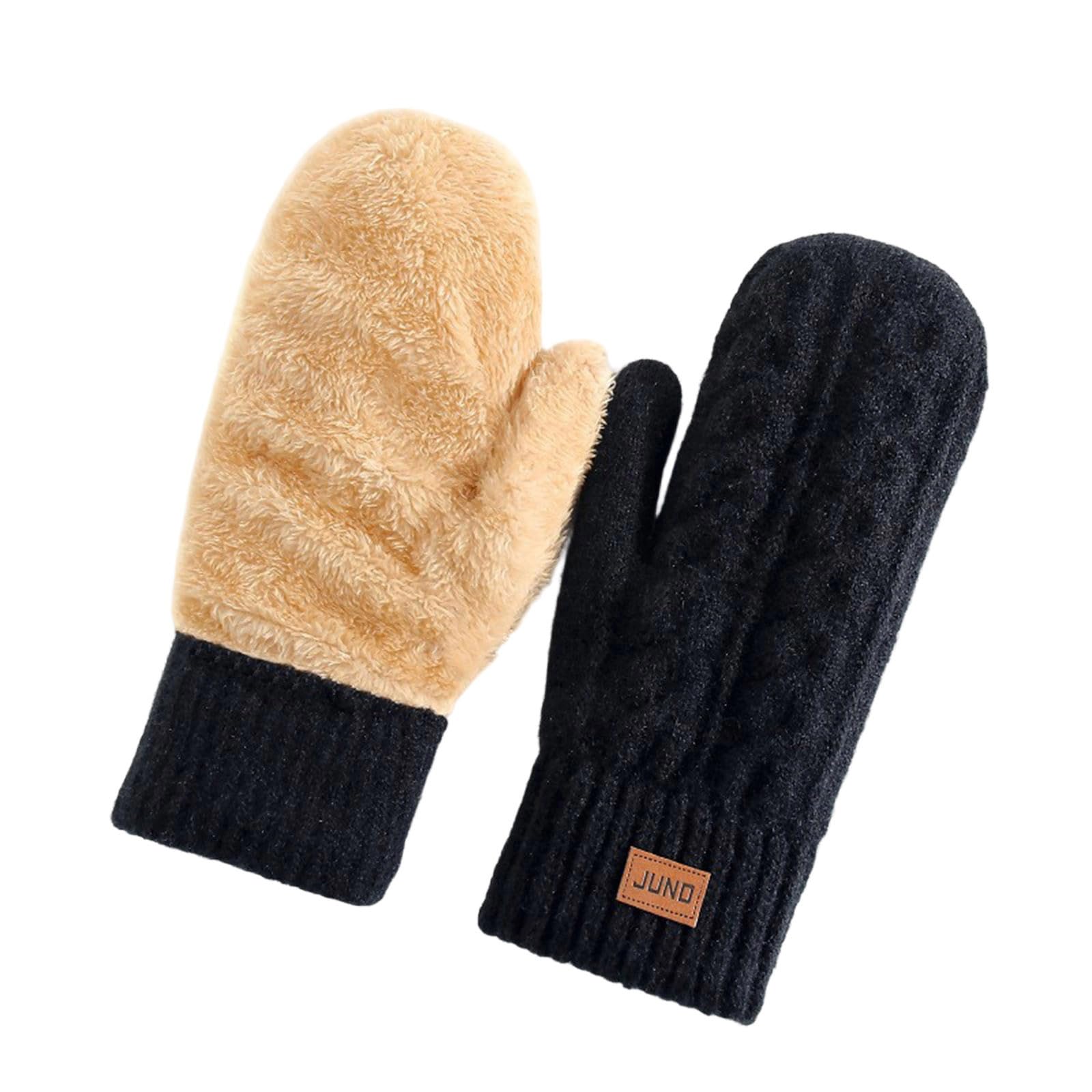 Winter Warm Mittens for Women Knit Gloves Soft Wool Thick Fleece Lining Mittens Cable Knit Comfy Solid Mitten