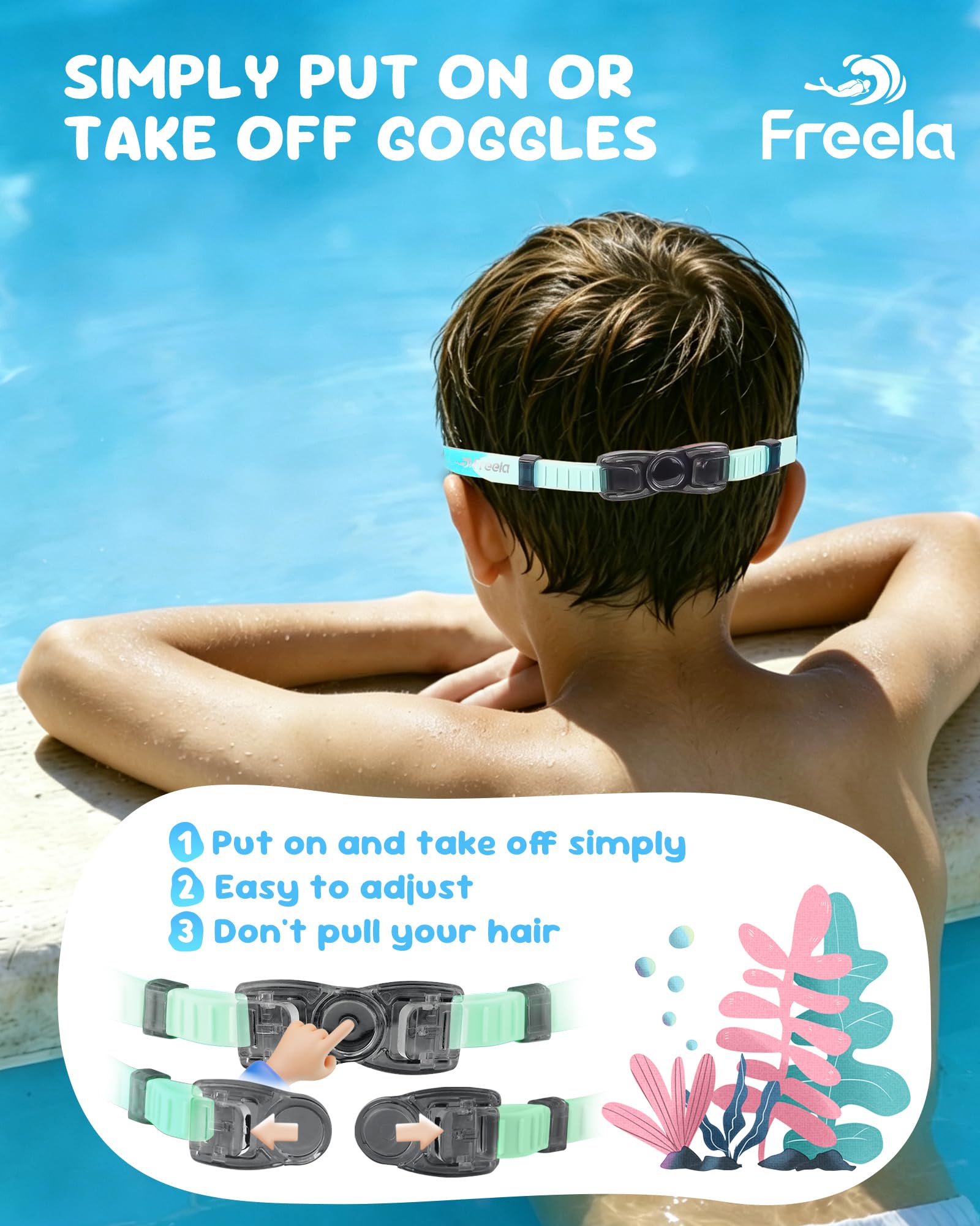 Freela Kinder-Schwimmbrille für 3–16, einteilig, Silikon, 180°-Sicht, Anti-Beschlag-Schutz, UV-Schutz, für Jungen, Mädchen, Jugendliche, 2 Stück