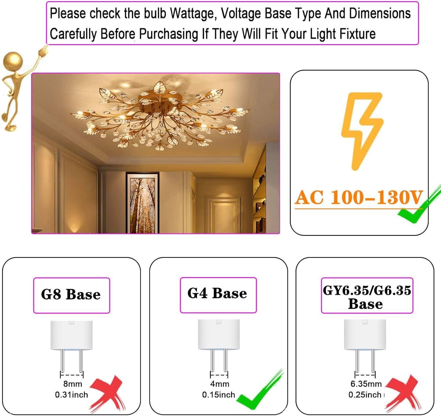 G4 LED Light Bulb,Bi-pin T3 JC Type Dimmable, AC 100-130V,600LM, 6W,50-60W Halogen Equivalent, 4000K Natural White LED Lamp,4-Pack