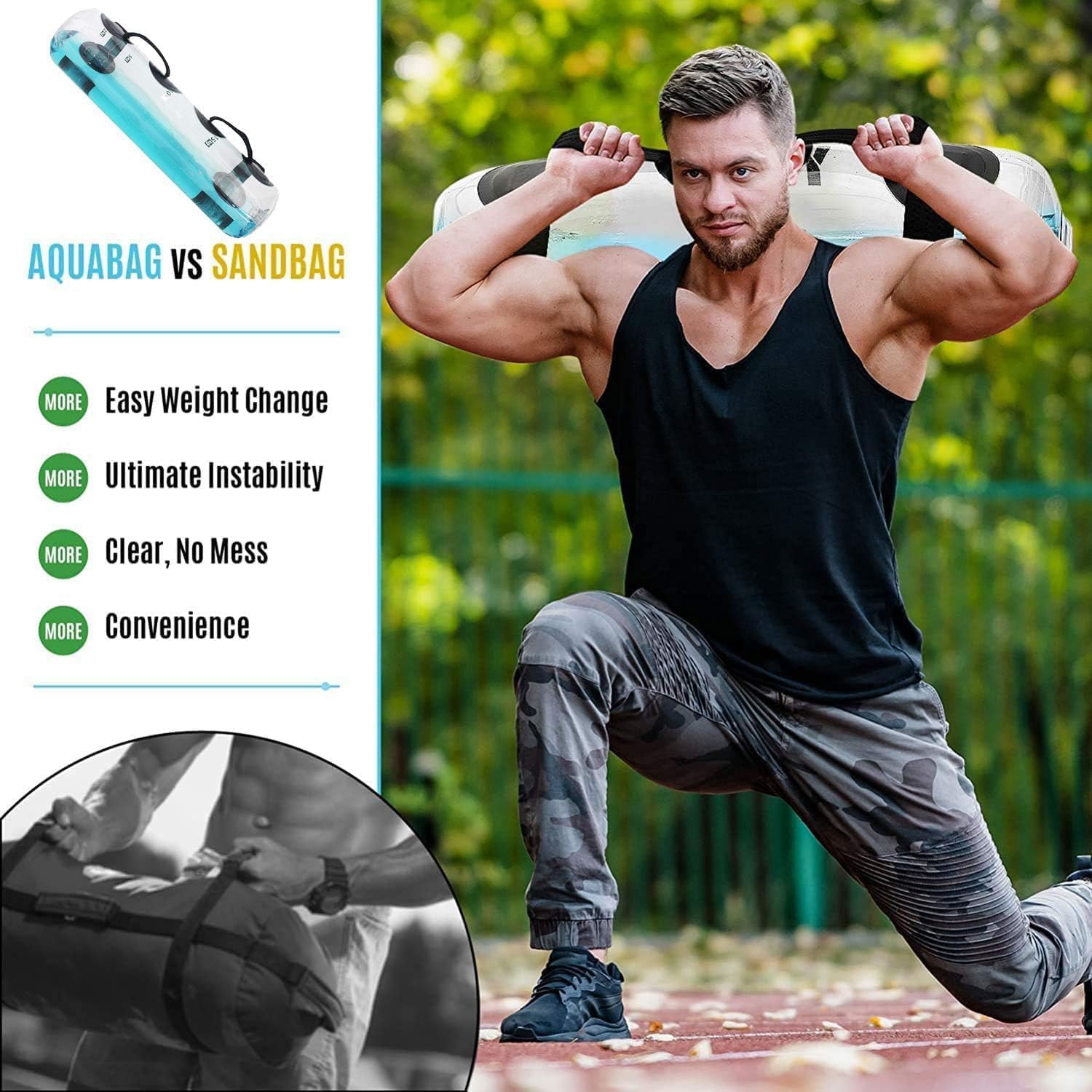 Fitness Aqua Bag Sandbag Alternative Borsa per Sollevamento Pesi Riempita d'Acqua Regolabile L'allenamento di Forza Indoor Manubri per Allenamento A Casa Fitness & Yoga(25KG)