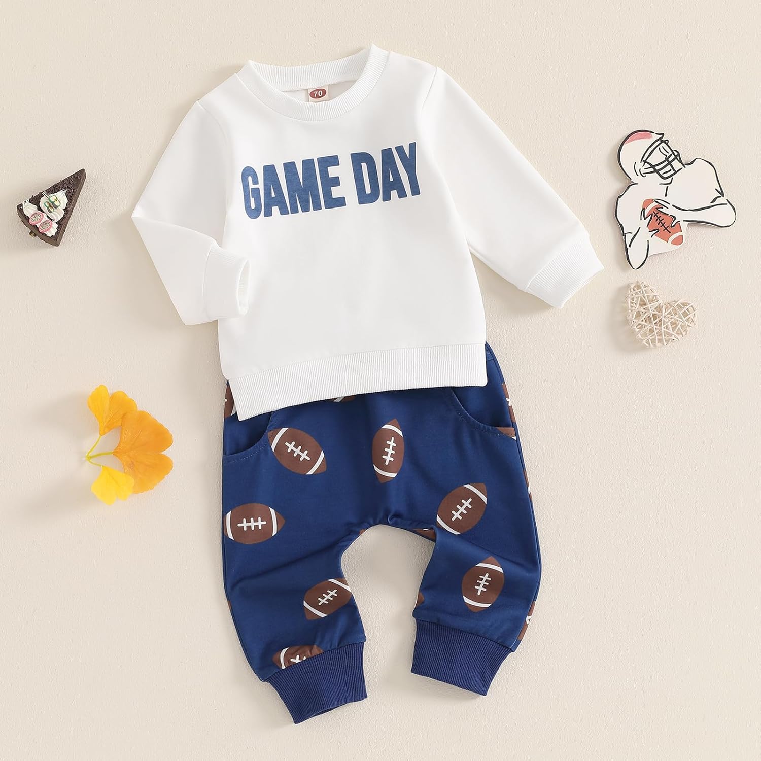 Infant Baby Boy Outfits Football Print Sweatshirt Top with Elastic Pant 2Pcs Toddler Fall Winter Clothes Set - Image 2