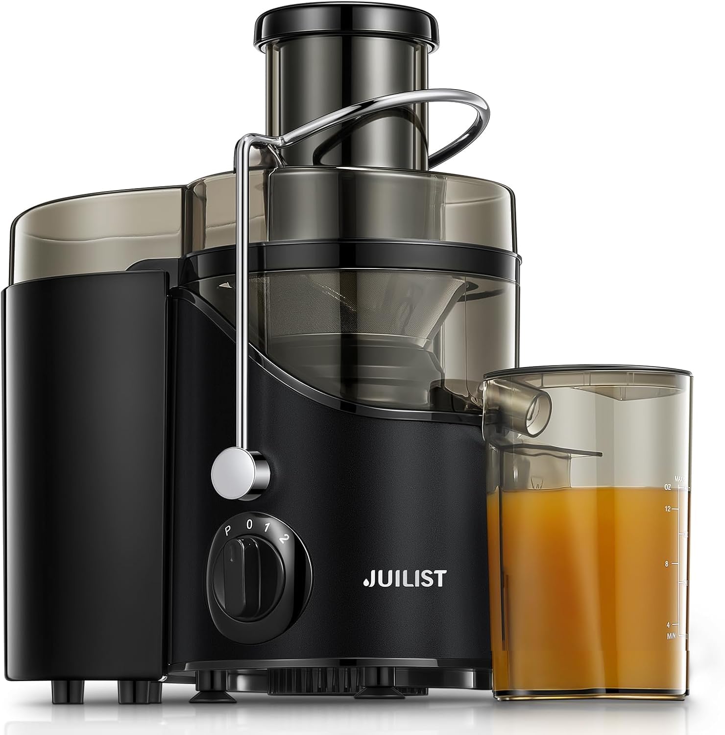 JUILIST Centrifuga Frutta e Verdura, Scivolo di Alimentazione da 65 mm, 3 Impostazioni, con Spazzola per la Pulizia, Facile da Pulire, Senza BPA, Argento