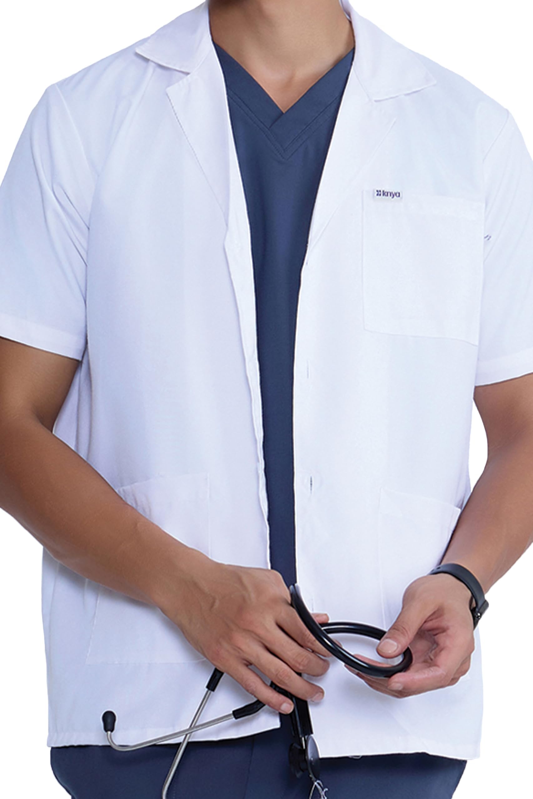 KNYA - Short sleeves short lab coat | Unisex | 3 Pocket | 100% Polyester | Perfect Fit | Anti Wrinkle | Lightweight | Durable (M, Short Sleeves) - Image 5 thumbnail