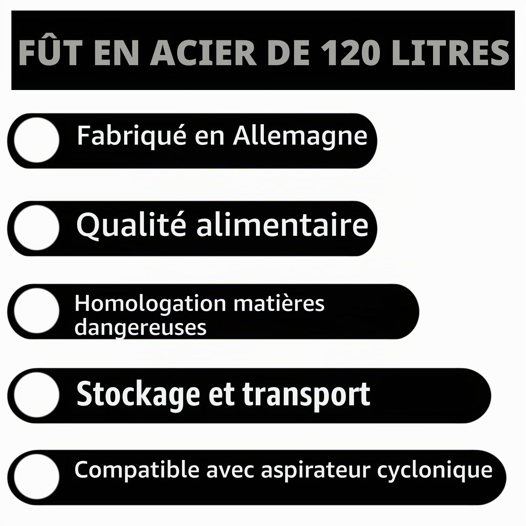 Meier Hobbock Fût en acier de 120 l avec couvercle | Convient à un usage alimentaire | Fût en tôle métallique | Stable et rempli empilable | Meilleure qualité industrielle