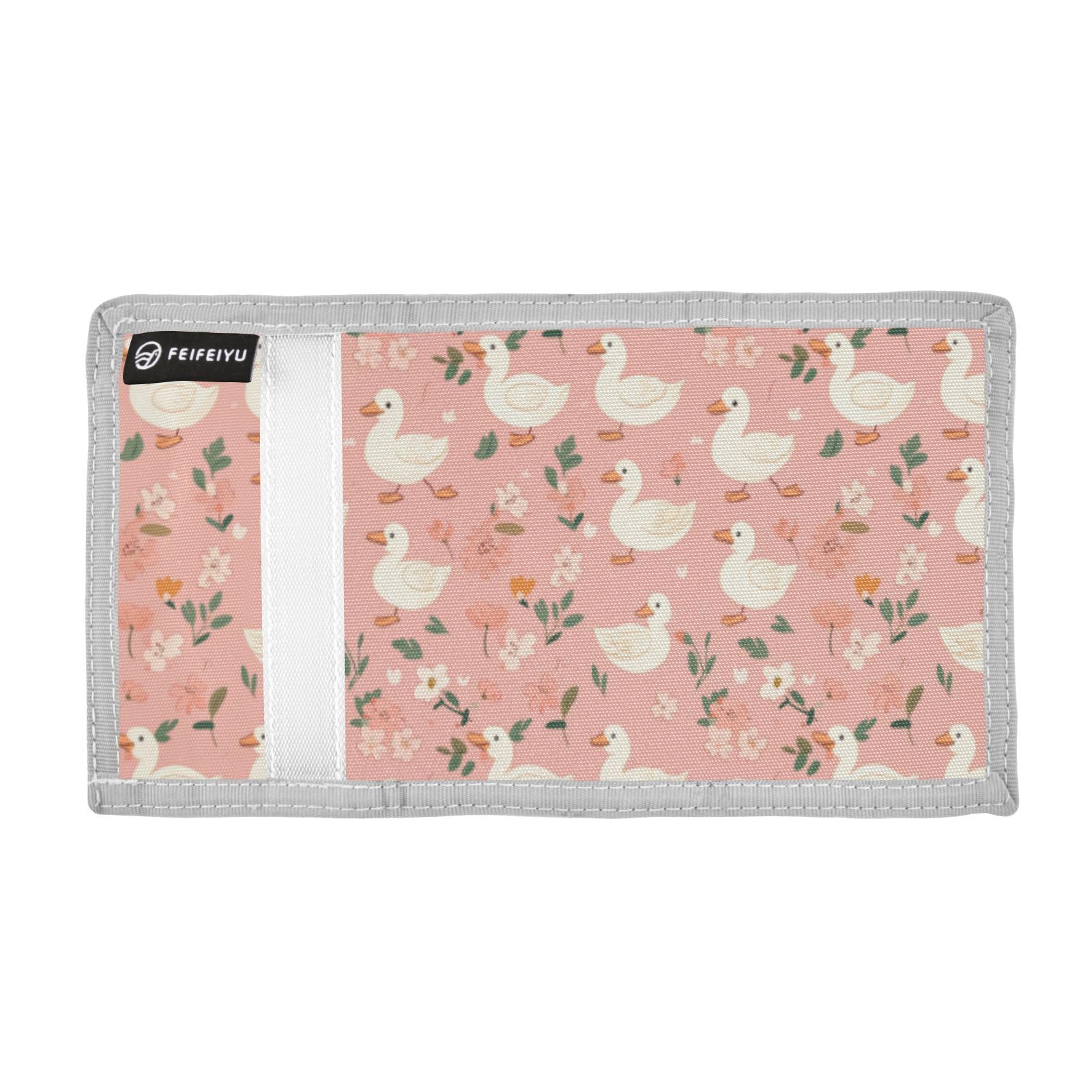 Wusikd Flowers Pink Kids Wallet for Boys Girls White Ducks Toddler Trifold Wallet Novelty Wallet for Teens Women Men