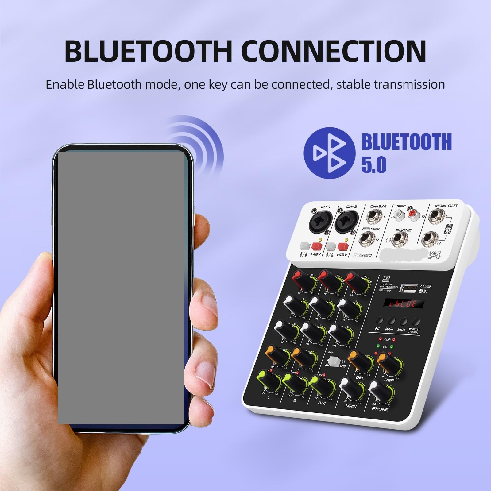 Mixer Audio, Mixer audio a 4 canali 2 pezzi, mixer controller DJ con alimentazione Phantom Bluetooth 5.0 48V