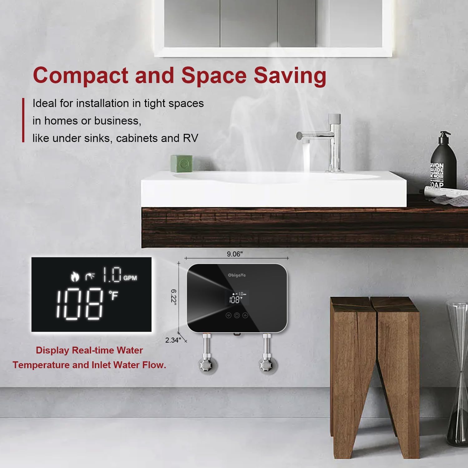 Tankless Water Heater Electric 8KW, Compact on Demand Instant Hot Water Heater Electric for Under Sink, Shower 240V.