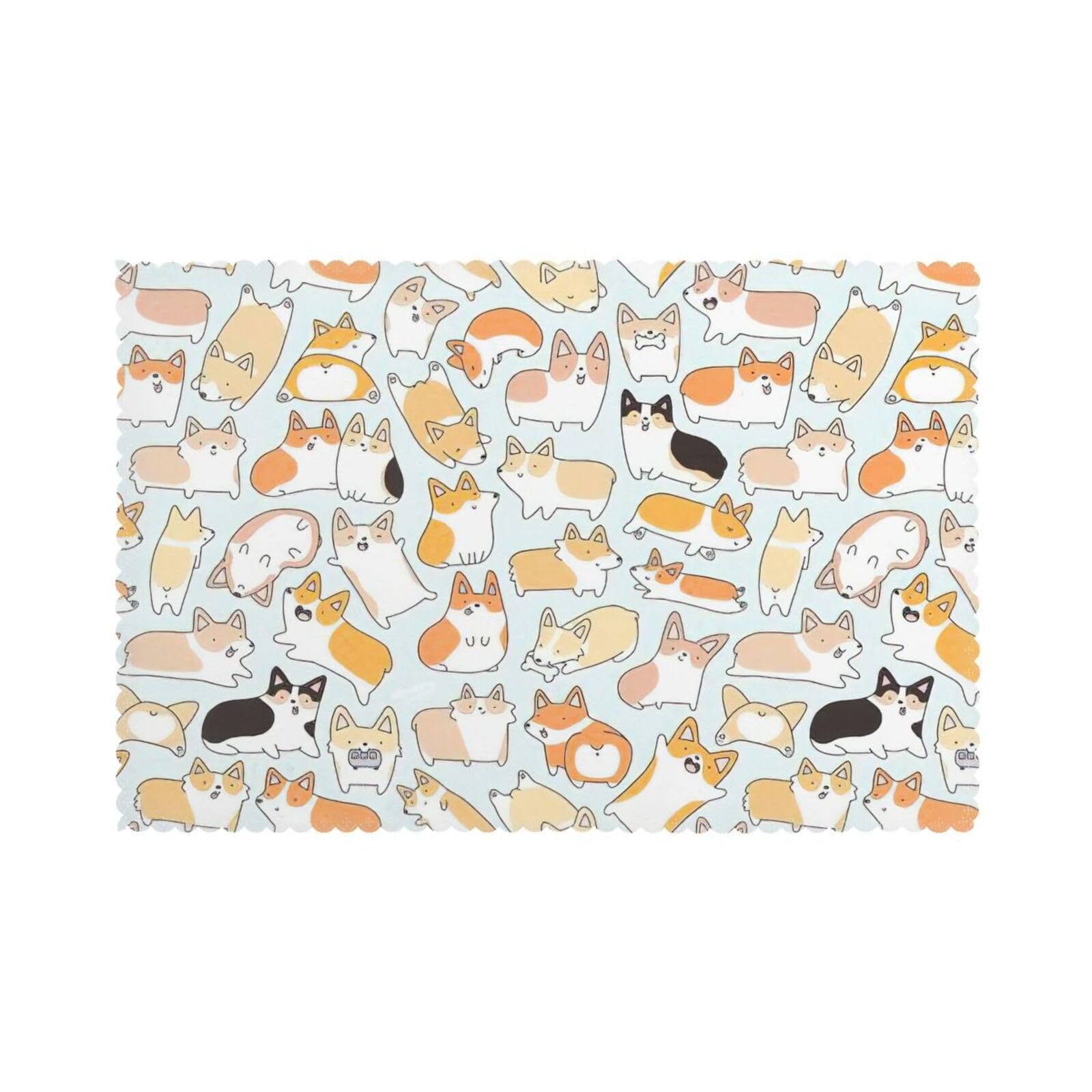 Corgi Dog Print Placemats for Dining Table Set of 6 12x18 Inch Table Mats for Party Kitchen Dining.