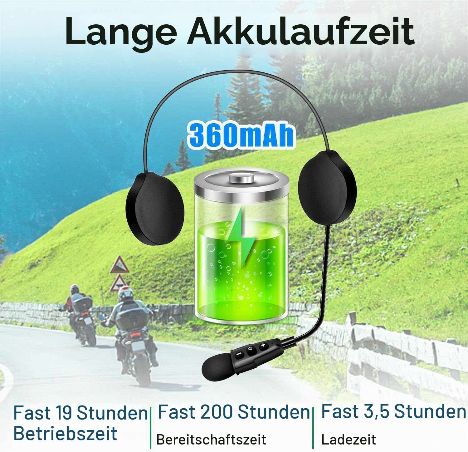 EJEAS E1+ Bluetooth Motorradhelm-Headset, Bluetooth 5.1 Wasserdichter Motorradhelm-Kopfhörer mit Geräuschreduzierung, für Skifahren, Klettern, Reiten, EUC-Manipulator-kompatibel