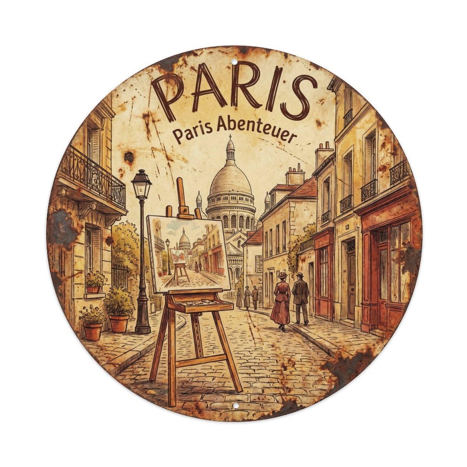 Vintage Travel Parisian Artist Expedition Metal Tin Sign Plaque