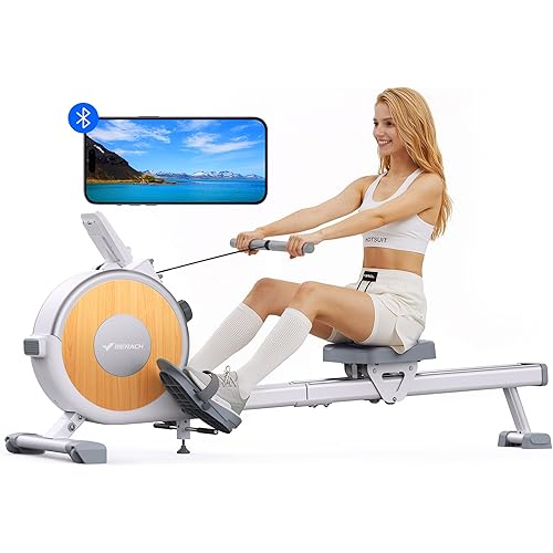 MERACH Rowing Machines for Home, Magnetic Rowing Machine with 16 Levels, Rower Machine of Quiet Resistance, Dual Slide Rail with Max 350lbs Weight Capacity, App Compatible