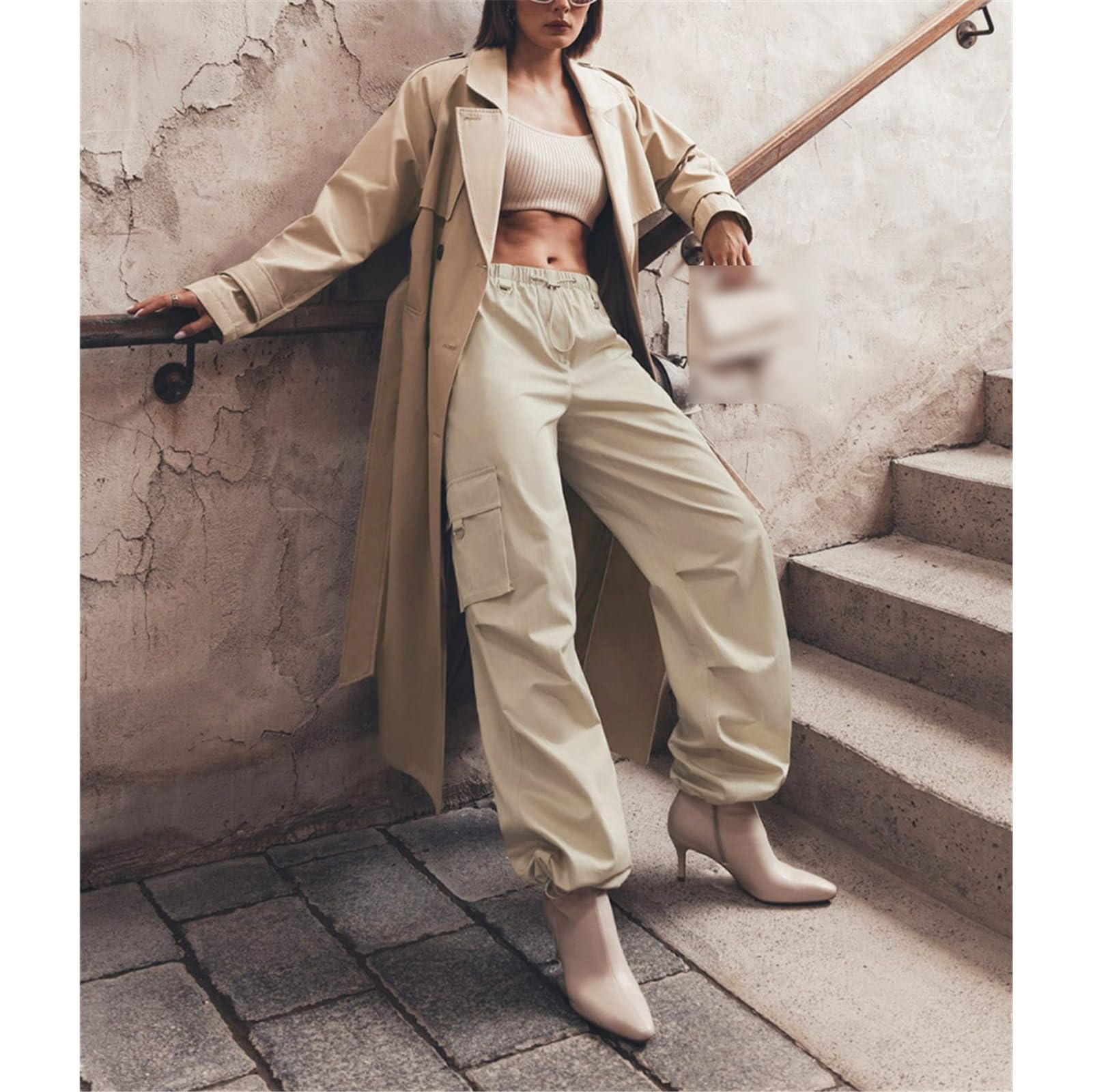 Cargohose für Damen, leger, elastischer Bund, lockere Baggy-Hose, Mädchen, Raffung, Beine, Streetwear, lange Hose