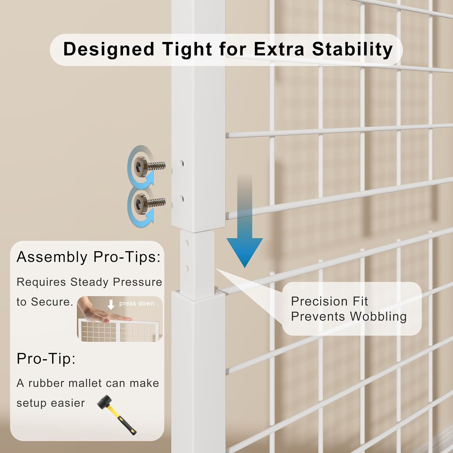 Rolling Gridwall Display Stand, 64.2" H x 23.6" W Wire Mesh Rack with Wheels, Metal Display Grid for Art Shows, Craft Fairs, Retail Boutique & Home Storage, White