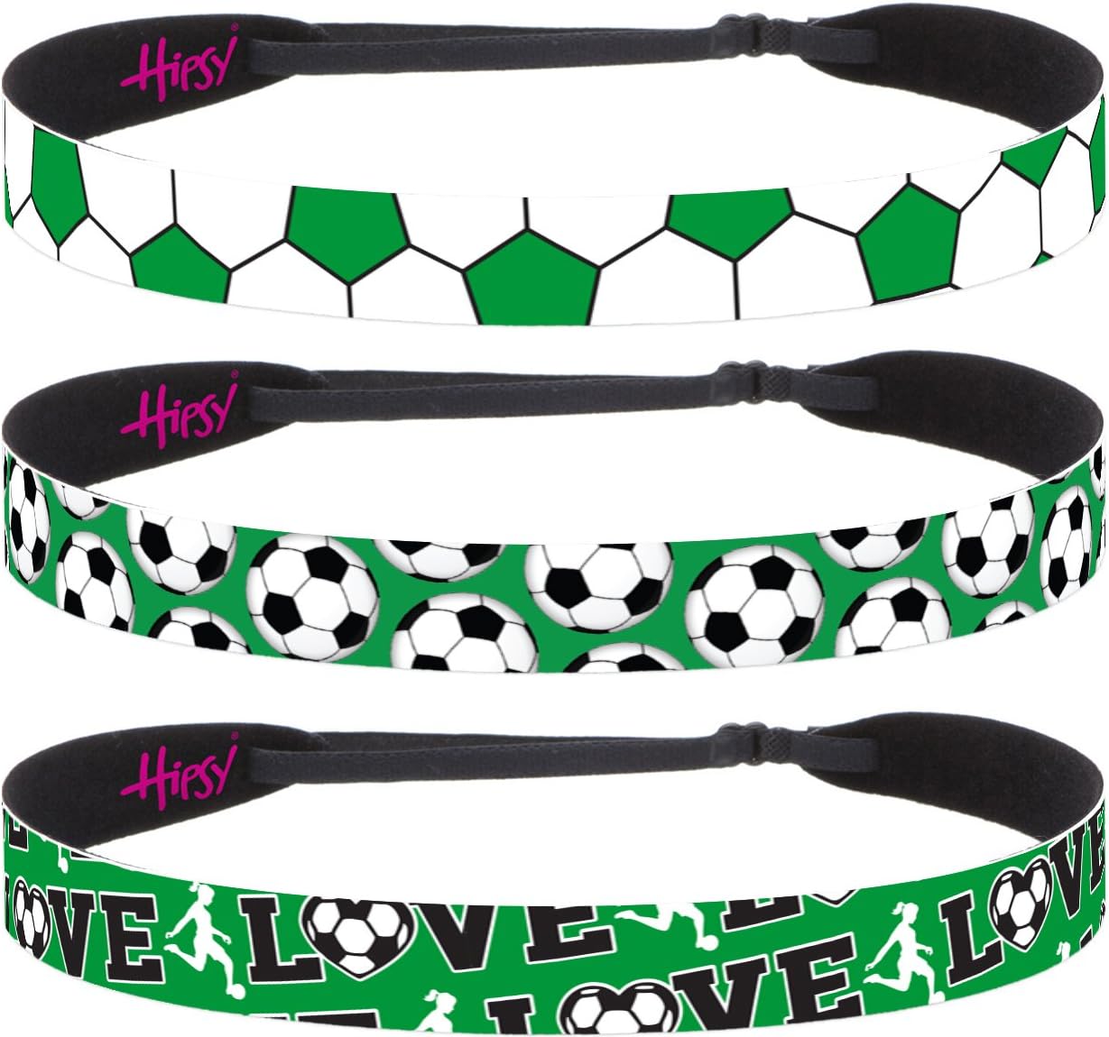 Hipsy Women's Adjustable NO SLIP I Love Soccer Headbands