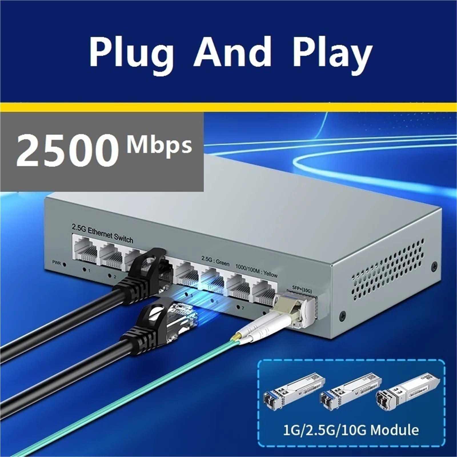 Switch de Red Conmutador Ethernet de 8 Puertos 2,5 GbE No administrado 2,5 Gbps 1 Puerto 10 GB SFP(AU Adapter)