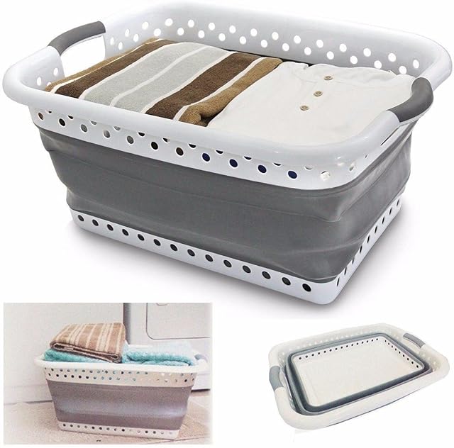 Unibos Collapsible Compact Pop Up Washing Basket Plastic & Silicone Large Sturdy Folding Basket for Your Dirty Laundry Neat Tidy Space Saving Storage Basket