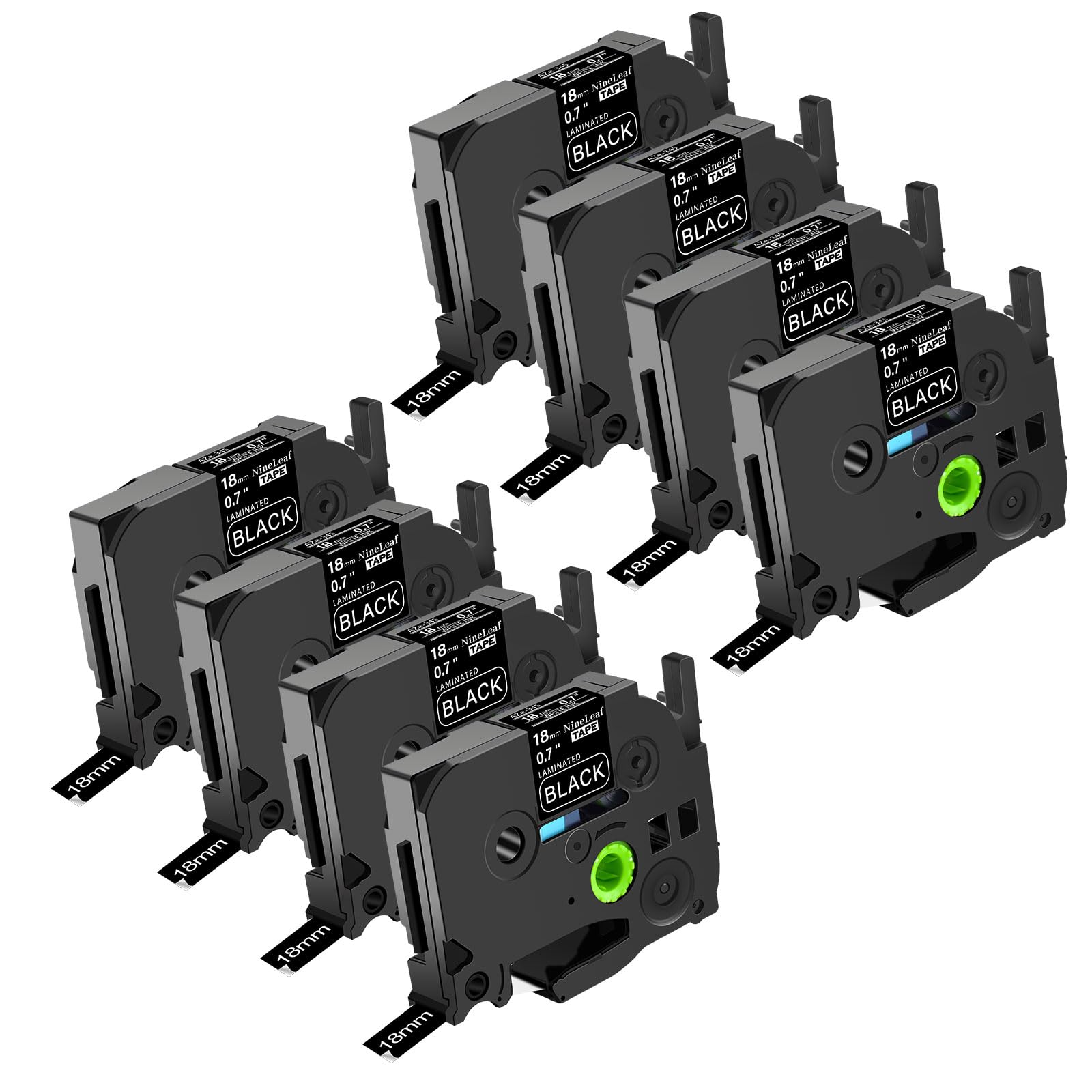 NineLeaf 8 Pack Replacement for Brother P-Touch TZe-345 TZ-345 TZe345 TZ345 AZe 18mm 0.7'' 8m Laminated White on Black Label Tape Cassette for Ptouch PT-E300 E500 3600 9200DX Label Maker