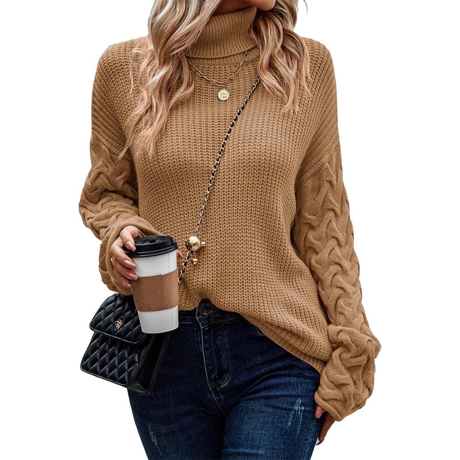 Greabuy Maglione lavorato a maglia a trecce a tinta unita da donna a maniche lunghe autunno inverno pullover felpa per donna maglione casual camicie da donna maglioni da donna felpe a maglia leggere,