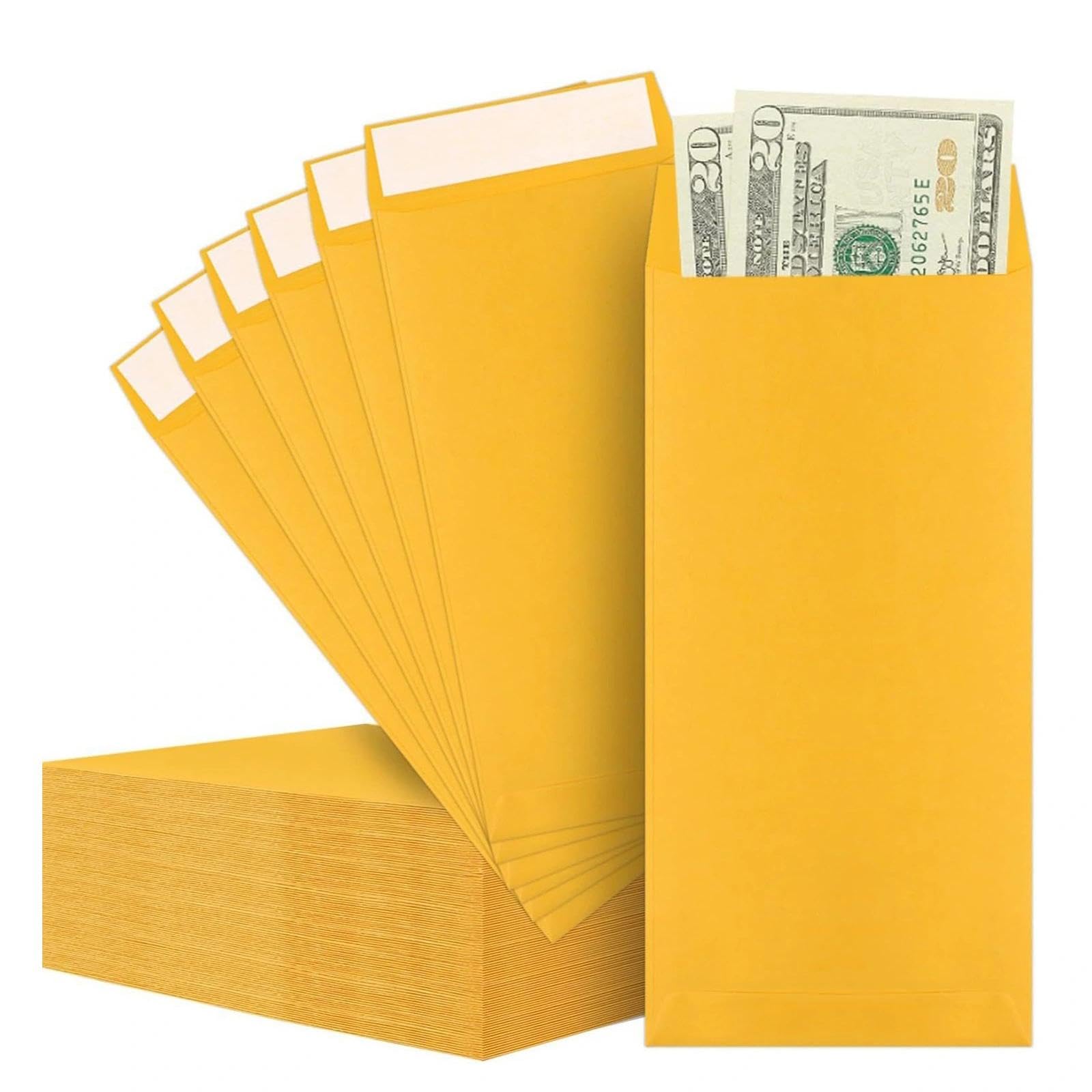 150Pcs Deep Yellow Money Envelopes, 5.7x8.9cm Self Seal Kraft Mini Envelopes for Cash Savings, Gift Coins, Gift Coins Checks Tickets Jewelry Passport Card