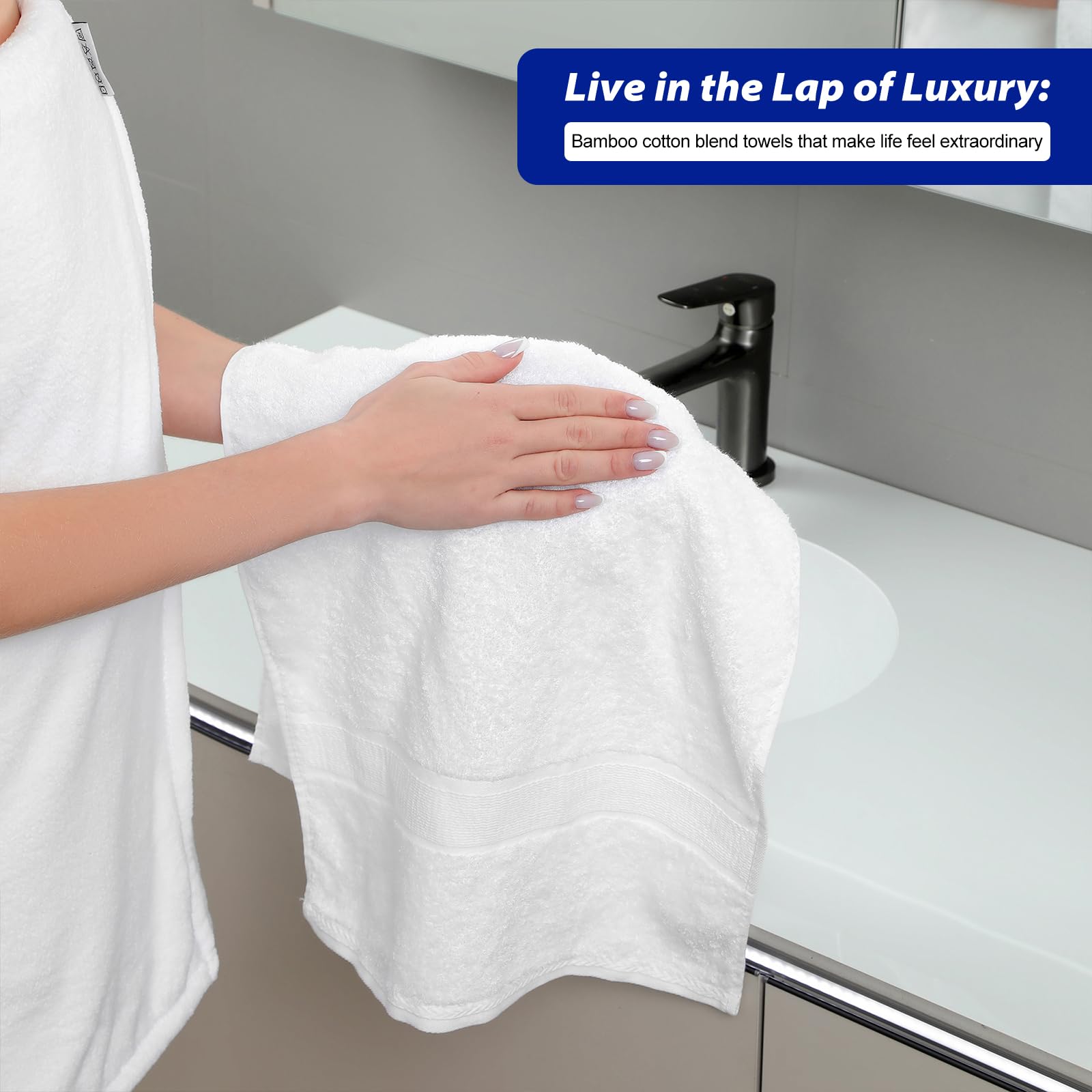 Aibaser Toallas de mano de 41 x 76 cm, ligeras y altamente absorbentes para baño, viajes, gimnasio, ducha y spa (blanco)