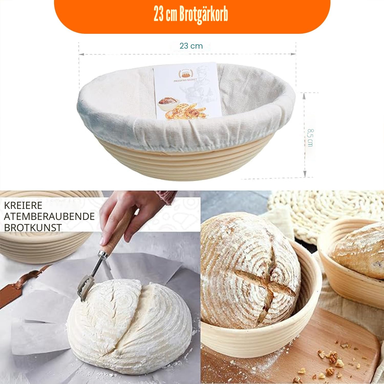5QT Gusseisen Dutch Oven (Sauerteig-Starter-Set mit Gärkörbchen, Brotritzmesser & Deckel – ideal zum Brot Backen) (Familien-Kochen, Braten, Schmoren & BBQ)