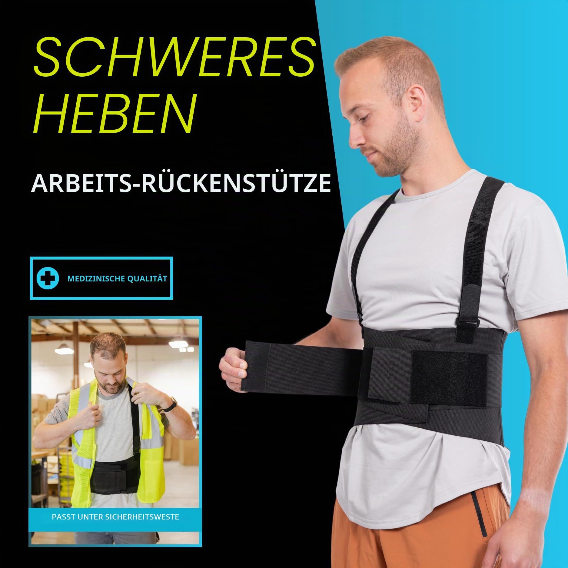 Industrial Work Back Brace with Straps for Movers, Warehouse & Construction-XL by BraceAbility