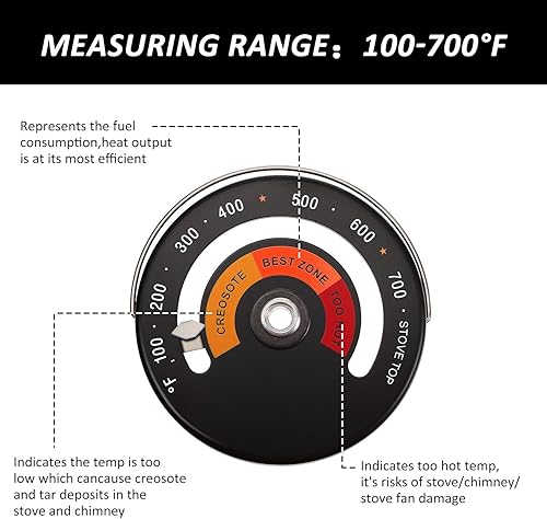 Miniatura 10 de Frienda Termómetro magnético superior para estufa de leña, medidor de temperatura, termómetro de combustión de estufa para evitar daños en el