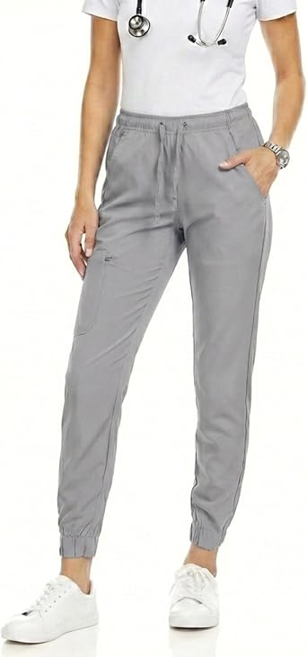 MediChic Jogger Scrub Pants for Women, Soft 4-Way Stretch Womens Medical Scrub Pants, 5-Pockets with Elastic Waistband