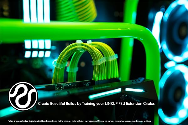 LINKUP - AVA 30cm PSU Cable Extension Sleeved Custom Mod GPU PC Braided w/Comb Kit | 1 x 24 P (20+4) | 1 x 8 P (4+4) CPU | 2 x 8 P (6+2) GPU set | 300mm - Green - 4