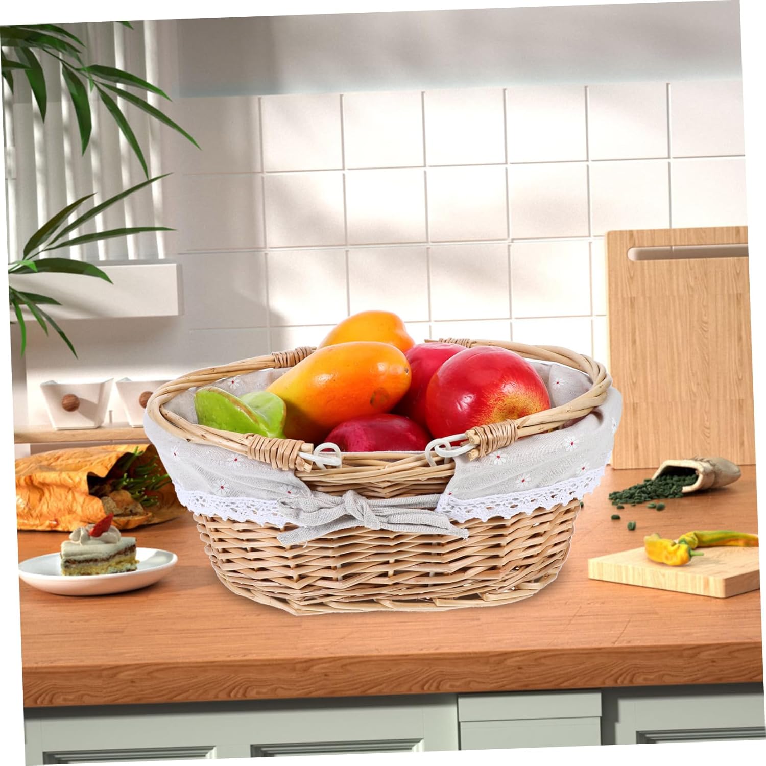 Woven Picnic Basket Handle Rustic Hamper for Fruit Vegetables and for Outdoor Gatherings and Home Storage Beige Lightweight Design