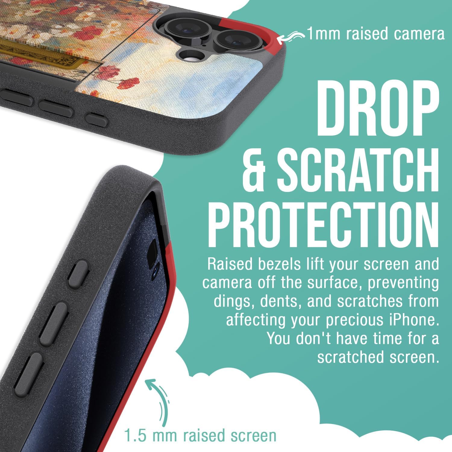 Smartish® iPhone 16 Wallet Case - Wallet Slayer Vol. 2 [Slim + Protective] Credit Card Holder w/Kickstand - Drop Tested Hidden Card Slot Cover Compatible w/Apple iPhone 16 - Wildflower Fields