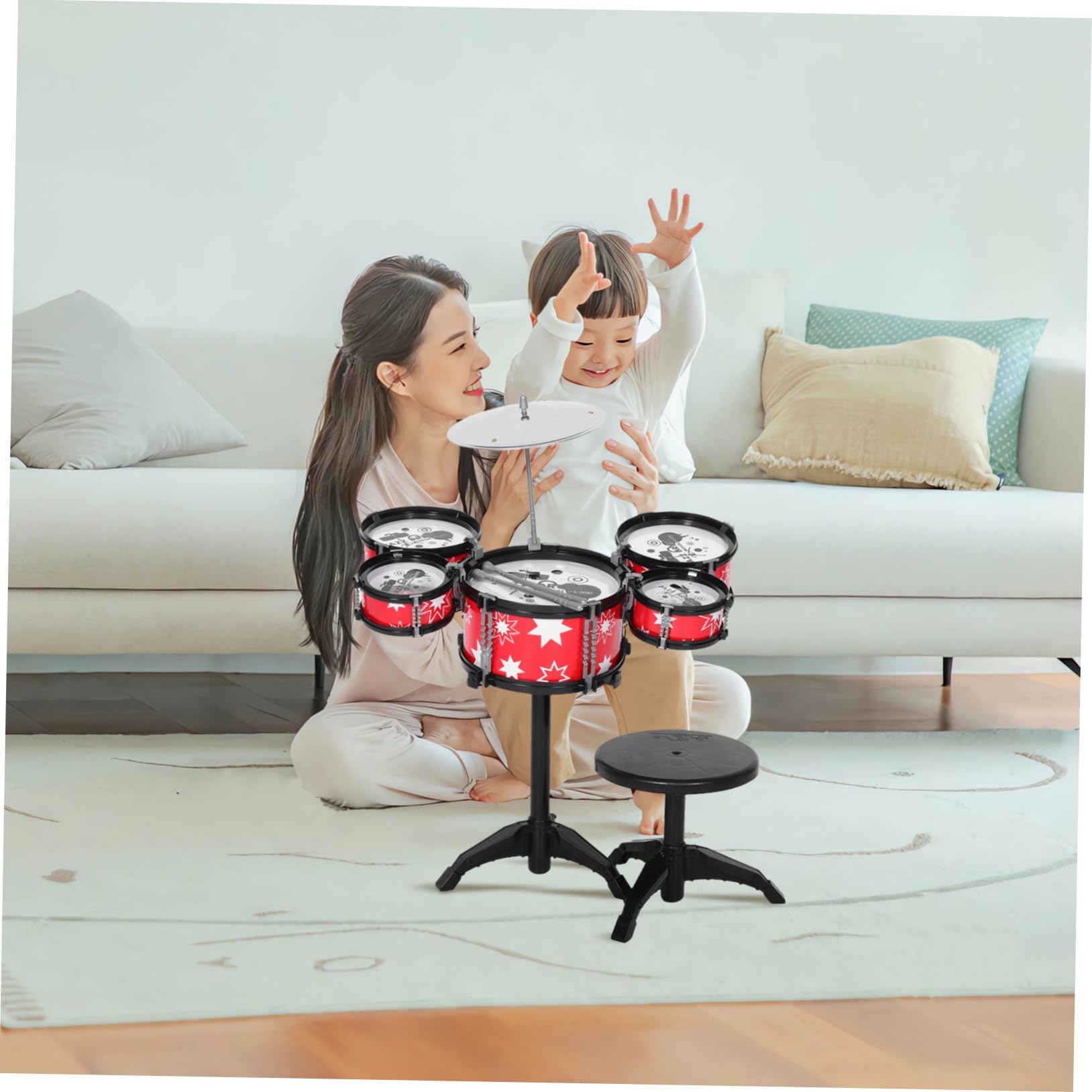 ERINGOGO Set Mini Batteria Giocattolo Musicale per Bambini in Plastica 24X22X22Cm per Sviluppo Musicale e Ritmico Ragazzi e Ragazze Gioco Educativo