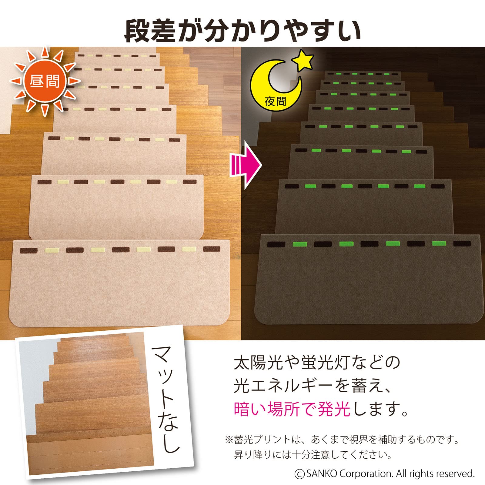 【特価セール】サンコー 階段マット 蓄光 すべり止め付 ずれない 洗える 日本製 Amazon｜サンコー 階段マット 蓄光 すべり止め付 ずれない 洗える 日本