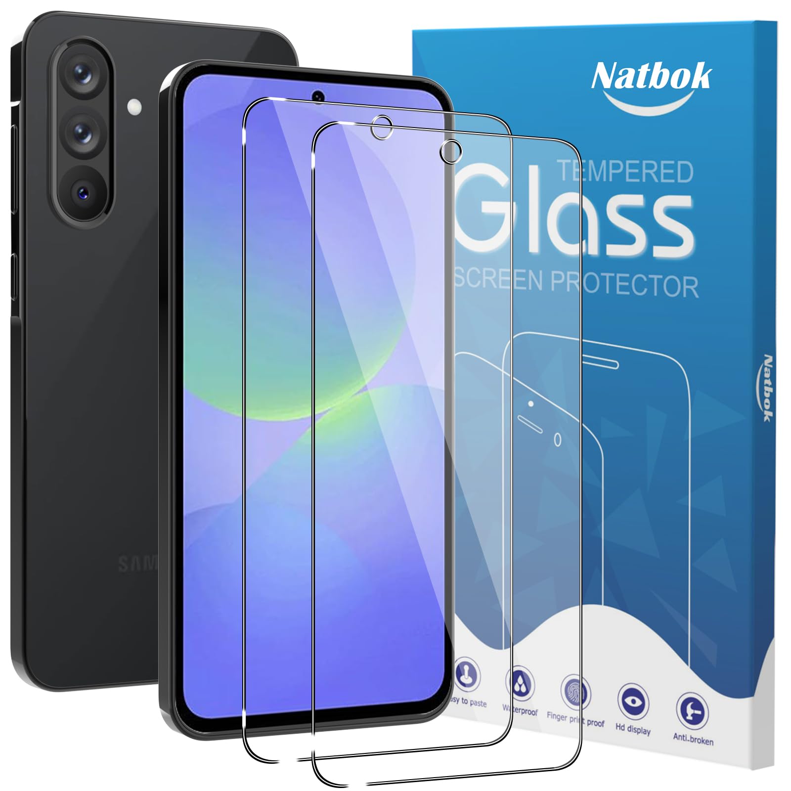 Natbok 2 Pack Compatible with Samsung Galaxy A36 5G/Samsun A56 5G Screen Protector,Full Coverage 9H Tempered Glass Film,HD Clear Scratch Resistant,Bubble-Free for Samsung A36 5G Screen Protector