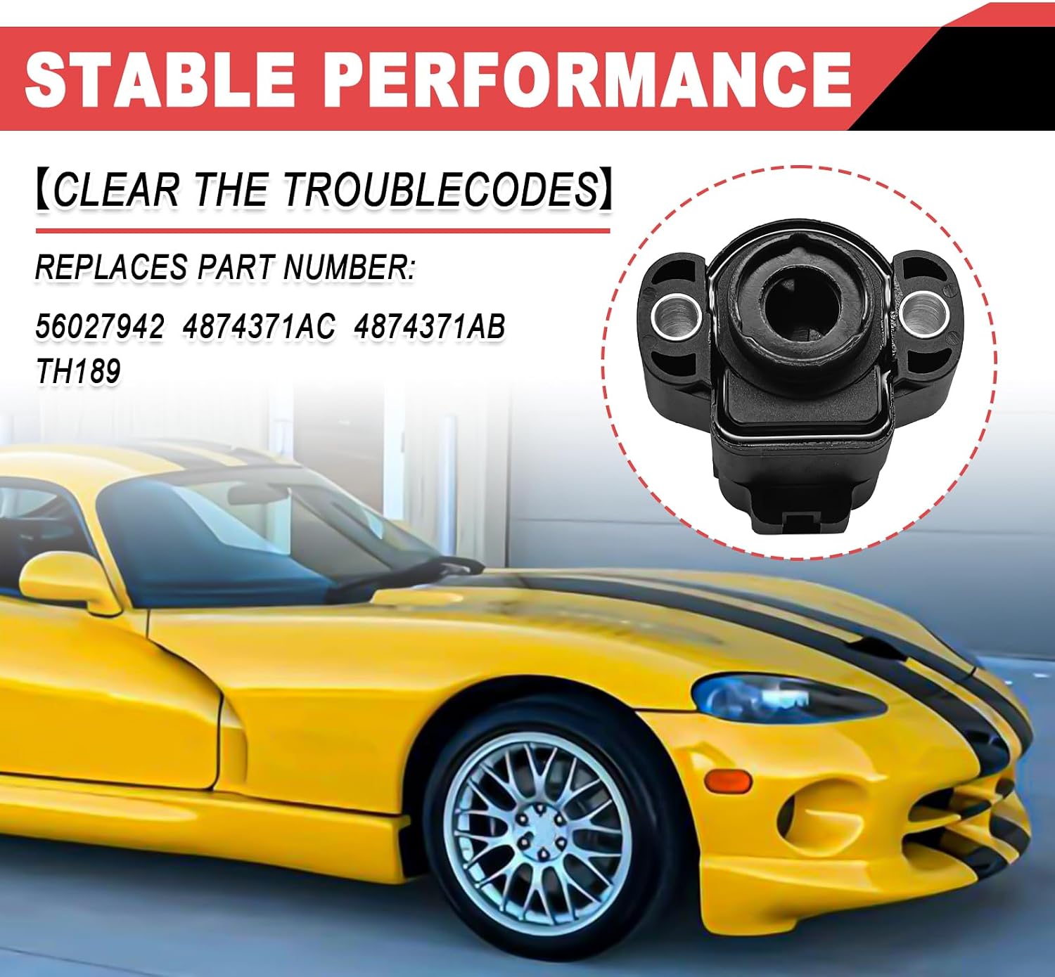 Throttle Position Sensor Compatible with 1997-2001 Jeep Grand Cherokee and Wrangler 1998-2002 Dodge Viper 1997-2001 Dakota Replaces OE# 4874371AC 4874371AB
