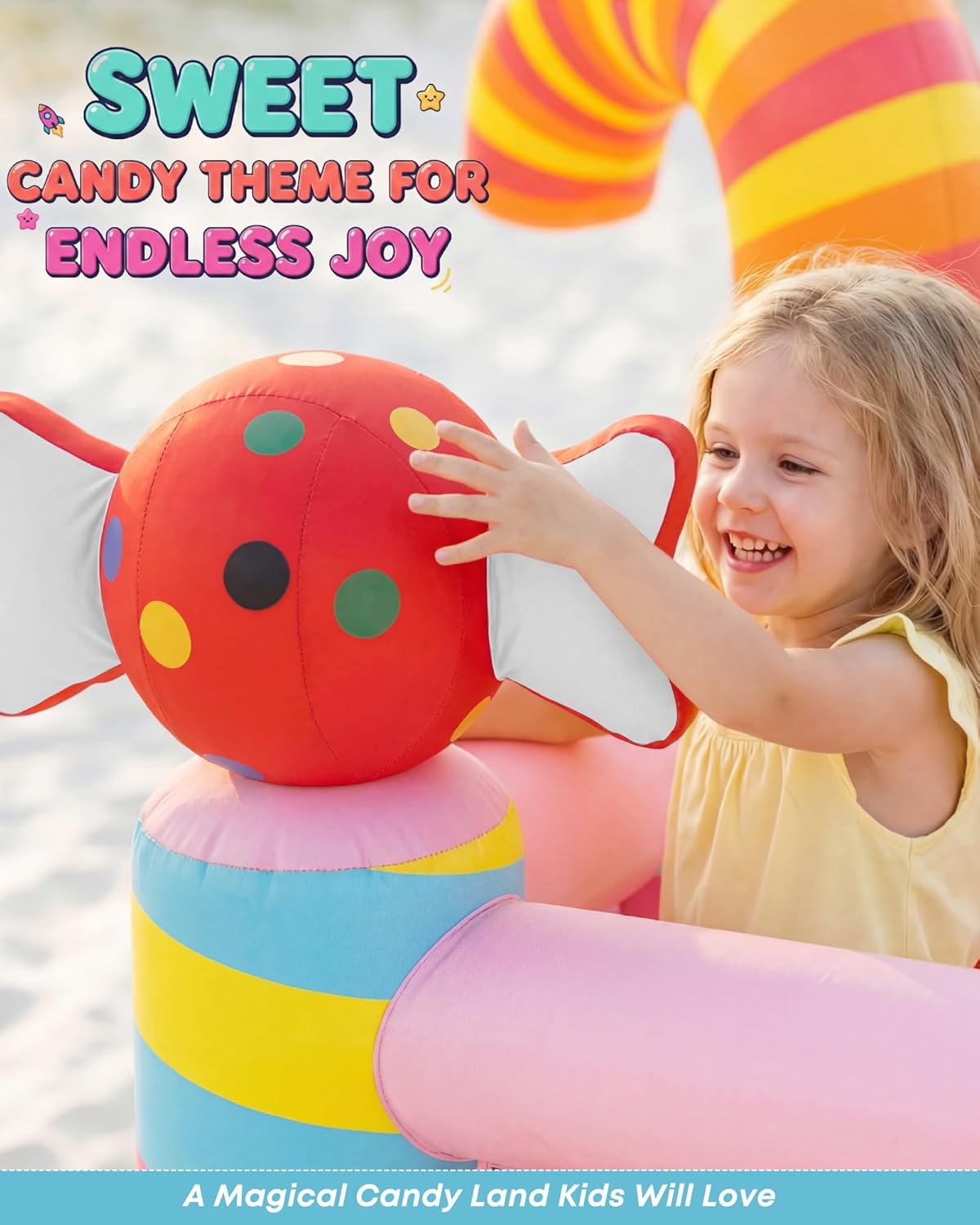 Candy Bounce House for Kids Ages 3-6, Sweet Inflatable Bouncy Castle with Slide, Indoor Outdoor Small Jumping House with Blower, Mini Toddler Bounce Castle for Birthday Gifts and Holidays