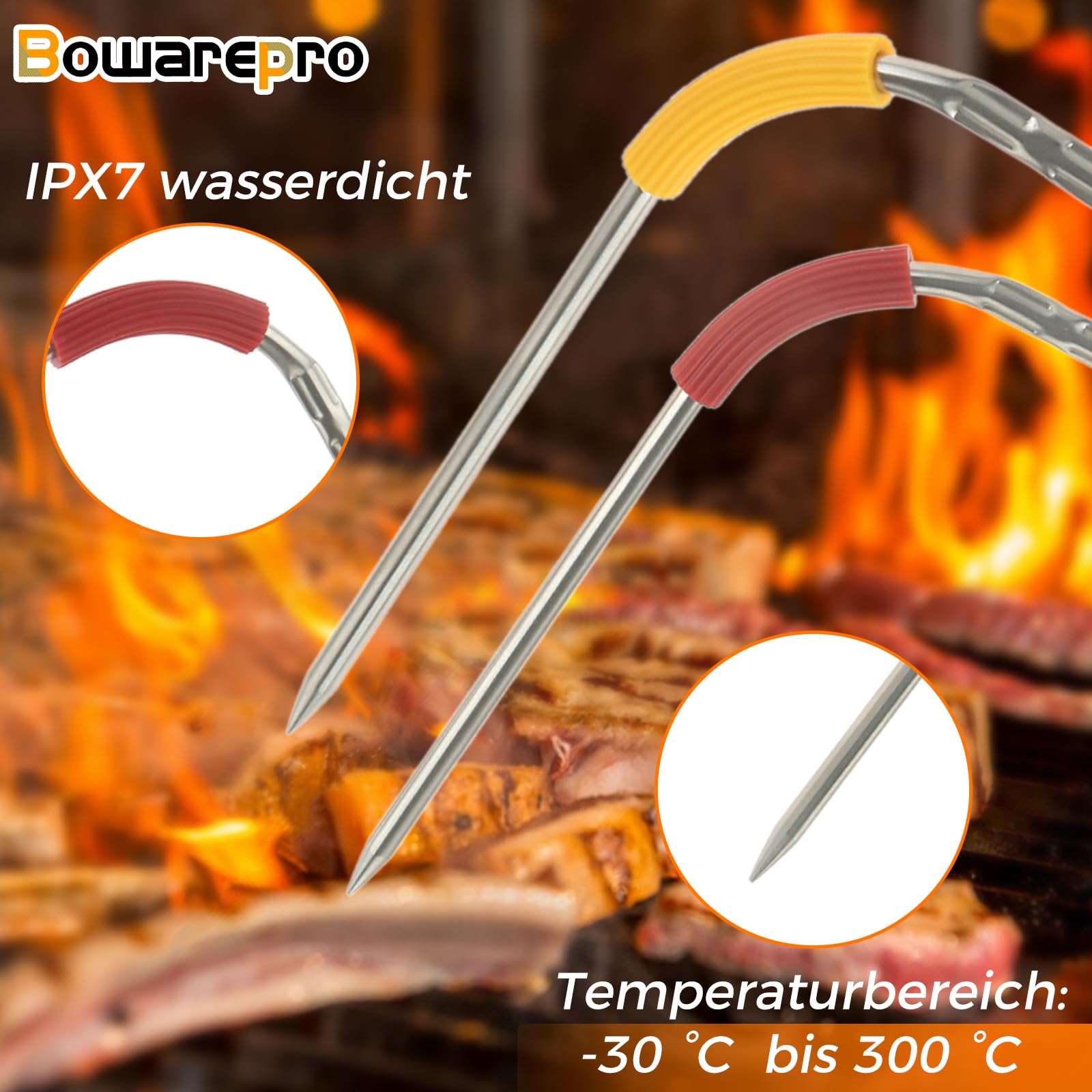 Sonda de repuesto para barbacoa Weber Igrill 2 Igrill Mini Igrill 3 termómetros sonda de repuesto para barbacoa de carne de -30 °C hasta 300 °C (verde, azul, rojo y amarillo)