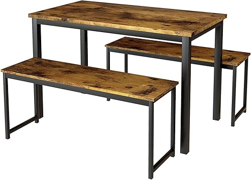 Miniatura 2 de DKLGG Juego de mesa de comedor para 4-6, mesa de cocina y sillas para 4, juego de mesa de comedor de madera con 2 bancos, juego de mesa de comedor