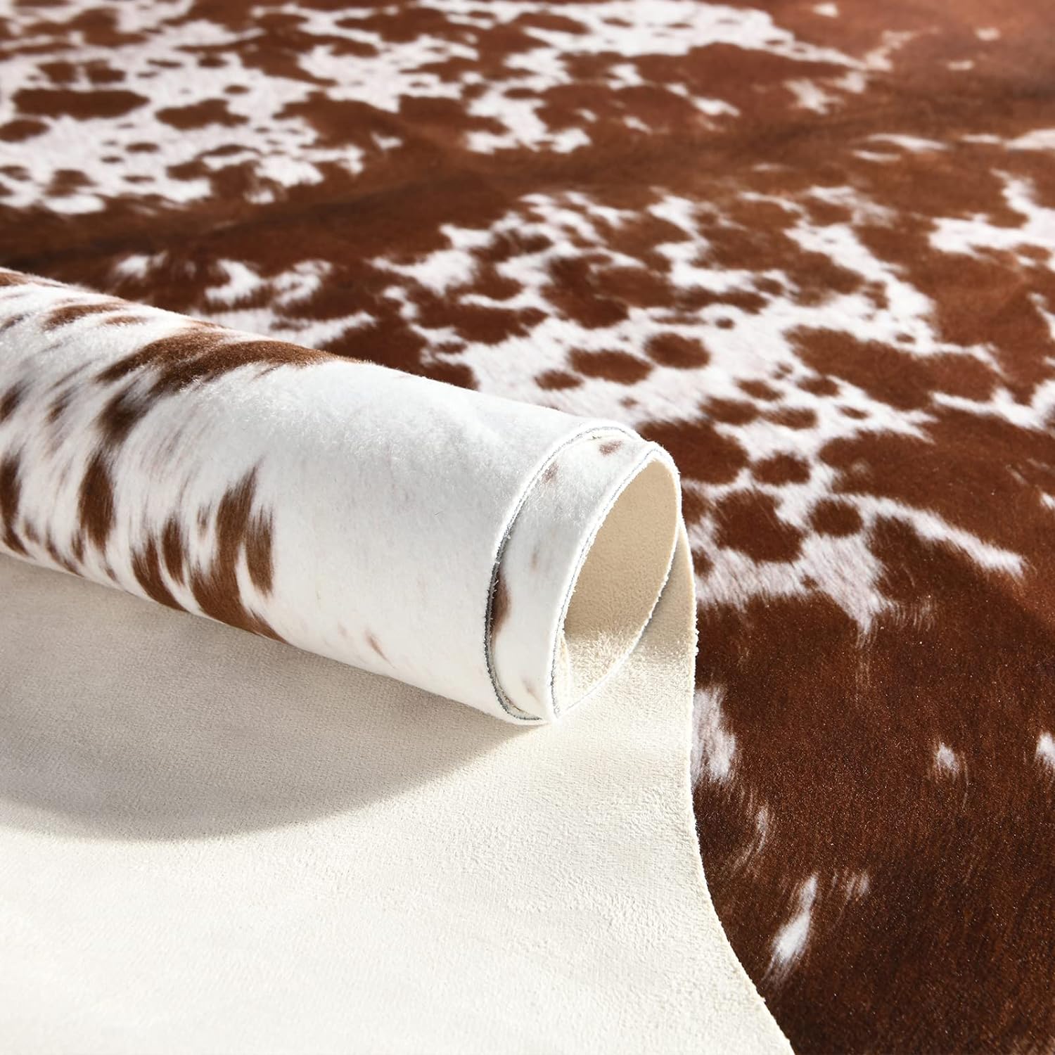 Easycozy Faux Cowhide Large Cow Print Rug - 5.2 x 6.3 Feet Thickened Elastic Rug for Bedroom, Living Room, Home Office, Western Decor