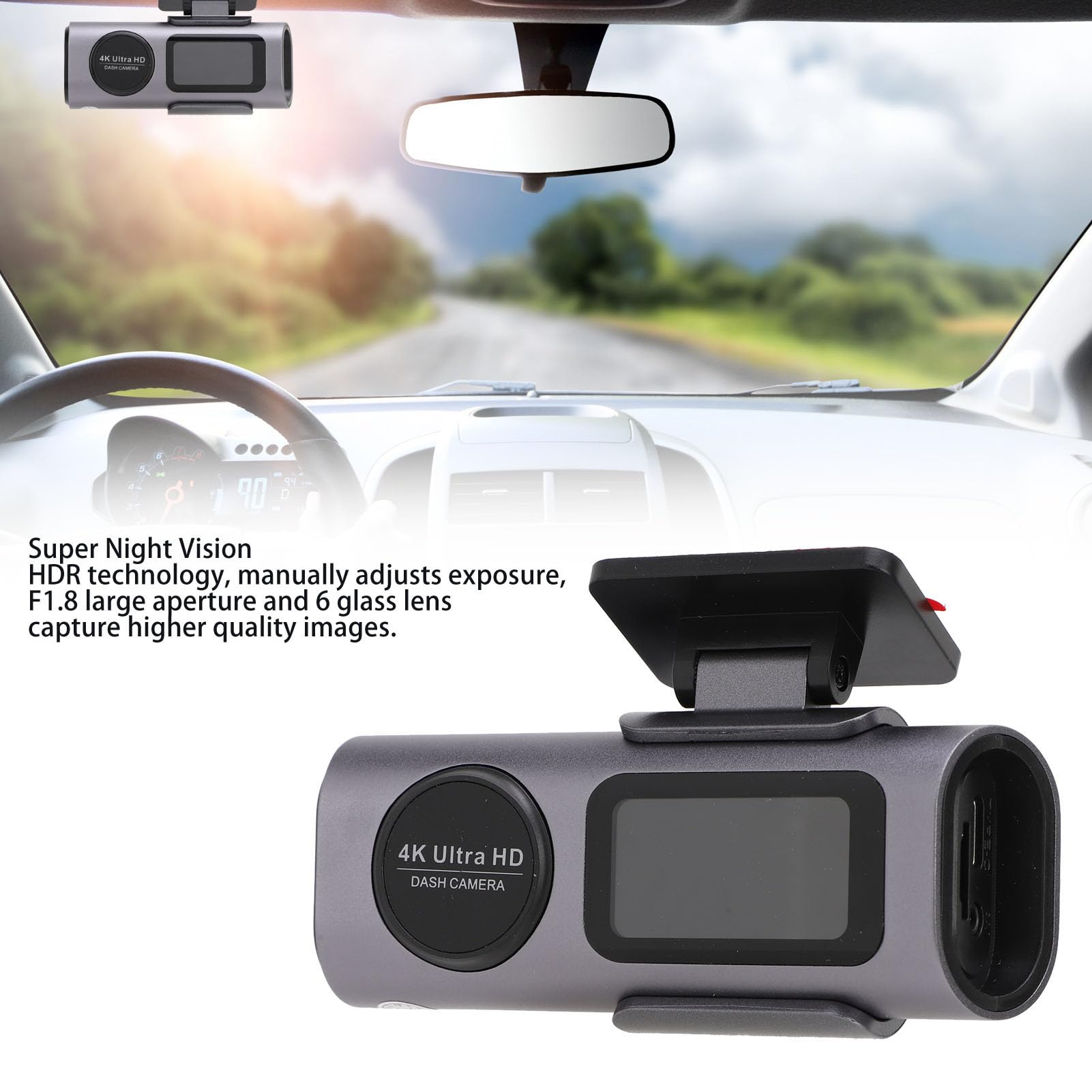 Cámara de Salpicadero Delantera y Trasera, Sensor G, Modo de Estacionamiento, Grabación en Bucle, Grabadora de Conducción Frontal 4K Trasera 1080P HD con Control por Aplicación