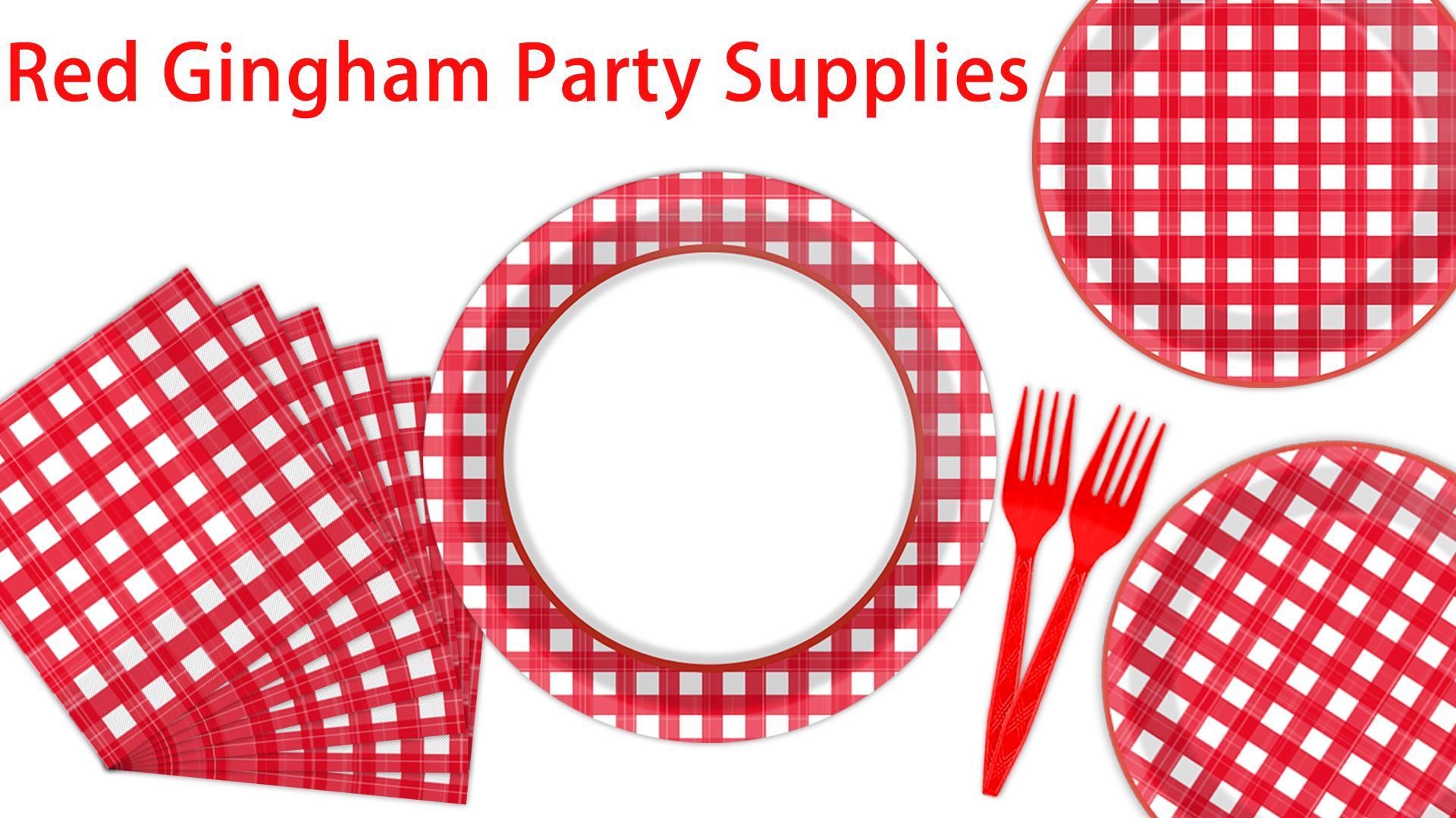 205-Piece Red & White Checkered Party Supply Kit - Plates, Cups, Tablecloth, Banner & More For 25 Guests